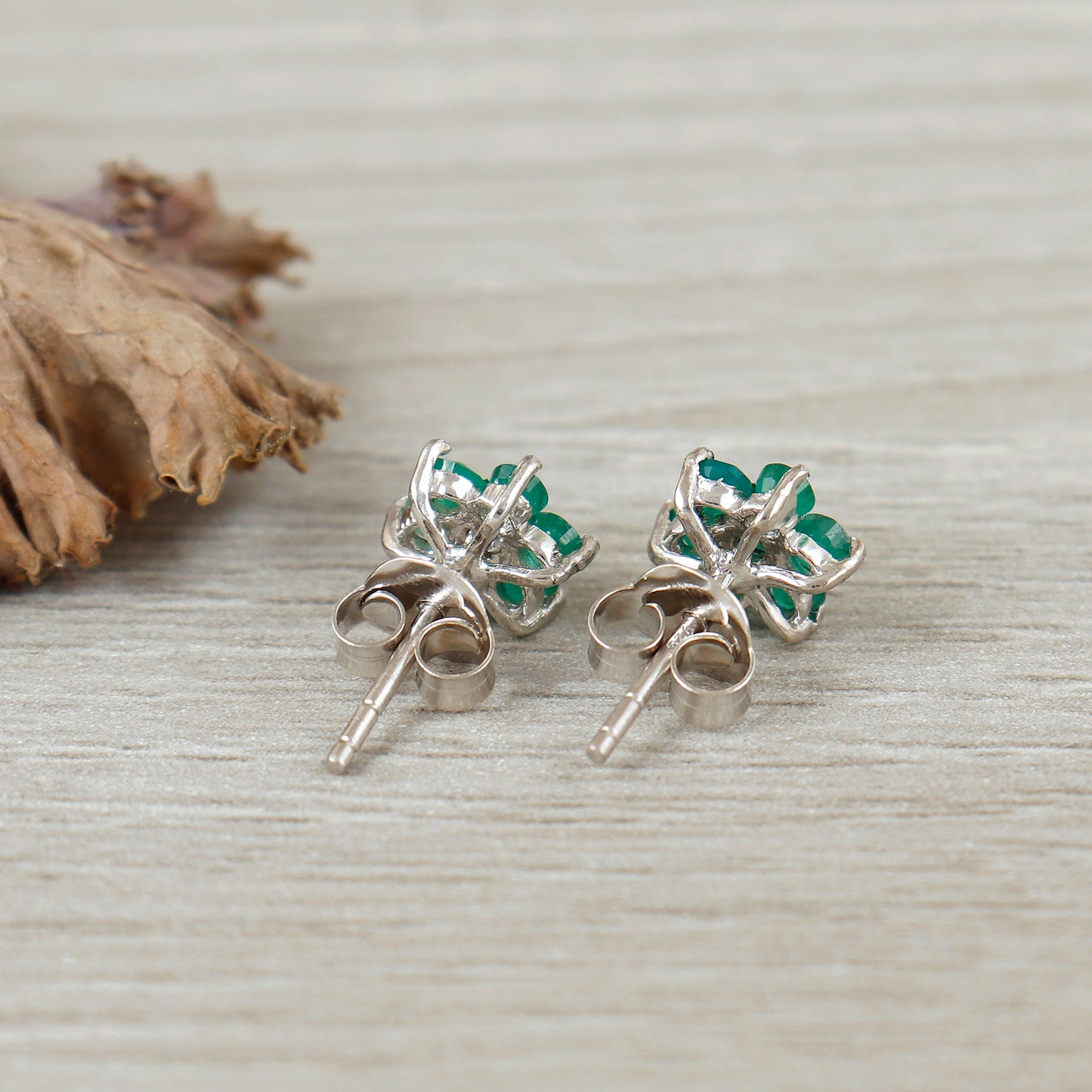 Sun Flower Emerald Stud Earrings-925 Sterling Silver Studs-Floral Precious Earrings-May Birthstone Stud Earrings-Anniversary Gift for Her