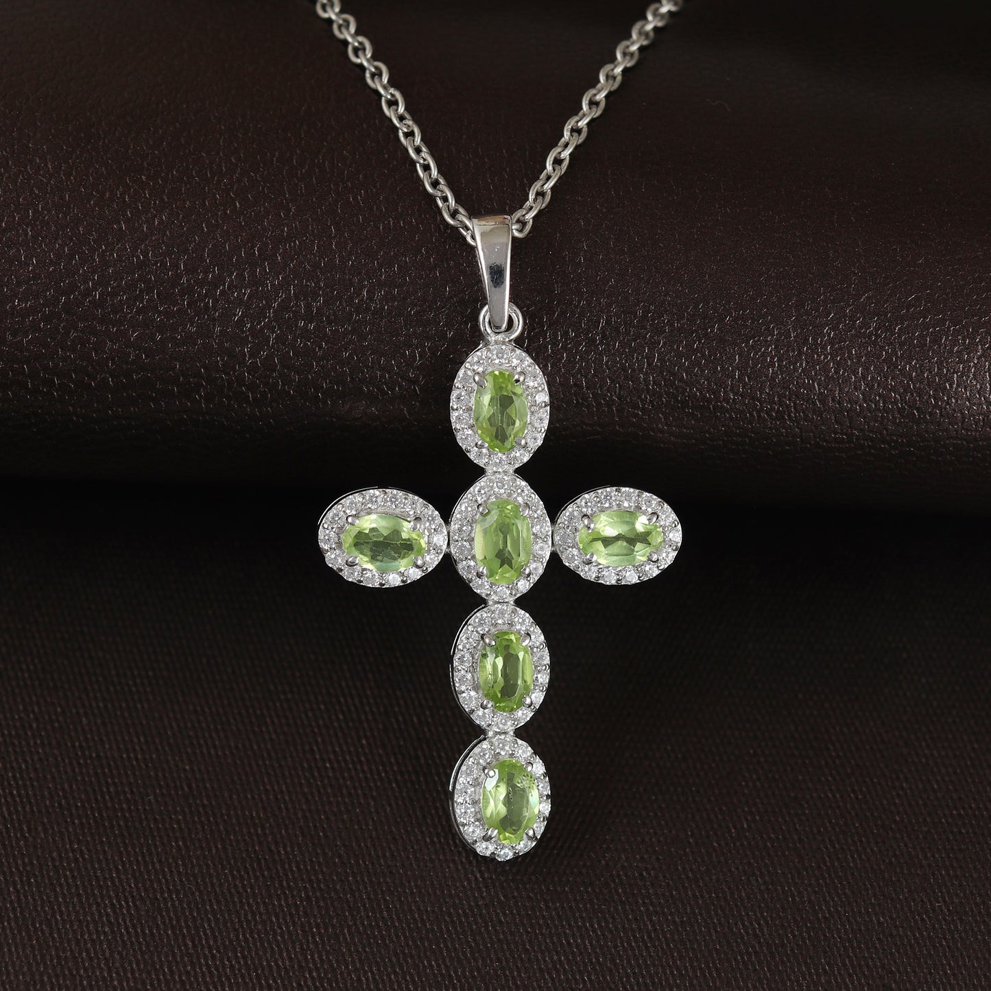 Natural Peridot Cross Pendant-925 Sterling Silver Cross-Oval Peridot Gemstone Pendant-Peridot Holy Cross Pendant-Christmas Gift for Her