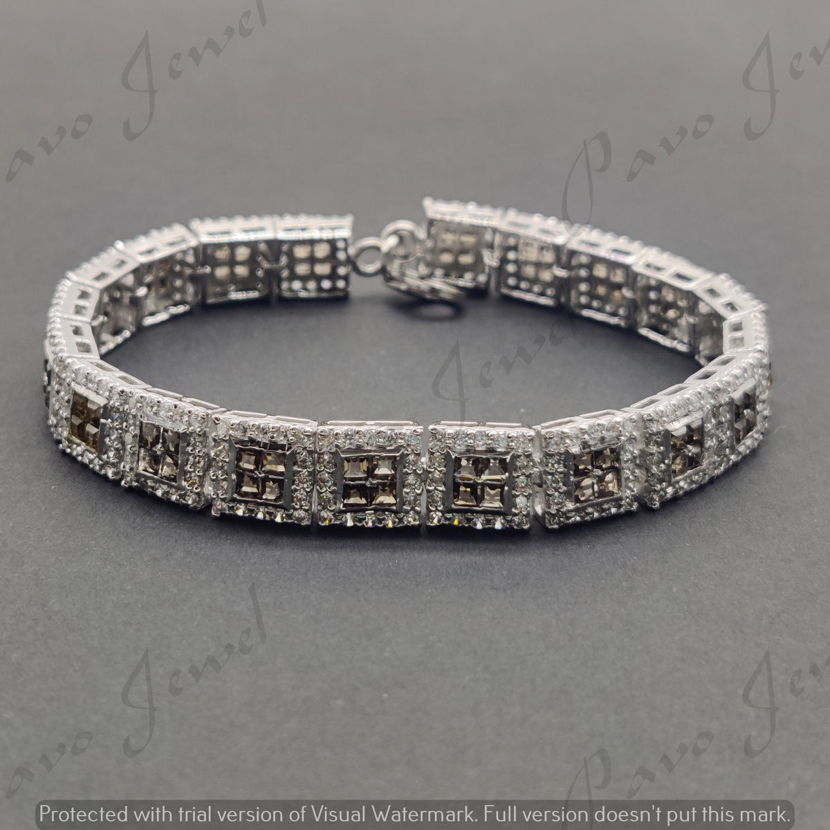 Natural Smoky Quartz Bracelet / 925 Sterling Silver Bracelet / Cubic Zircon Bracelet / Handmade Silver Jewelry / Wedding Gift for Her