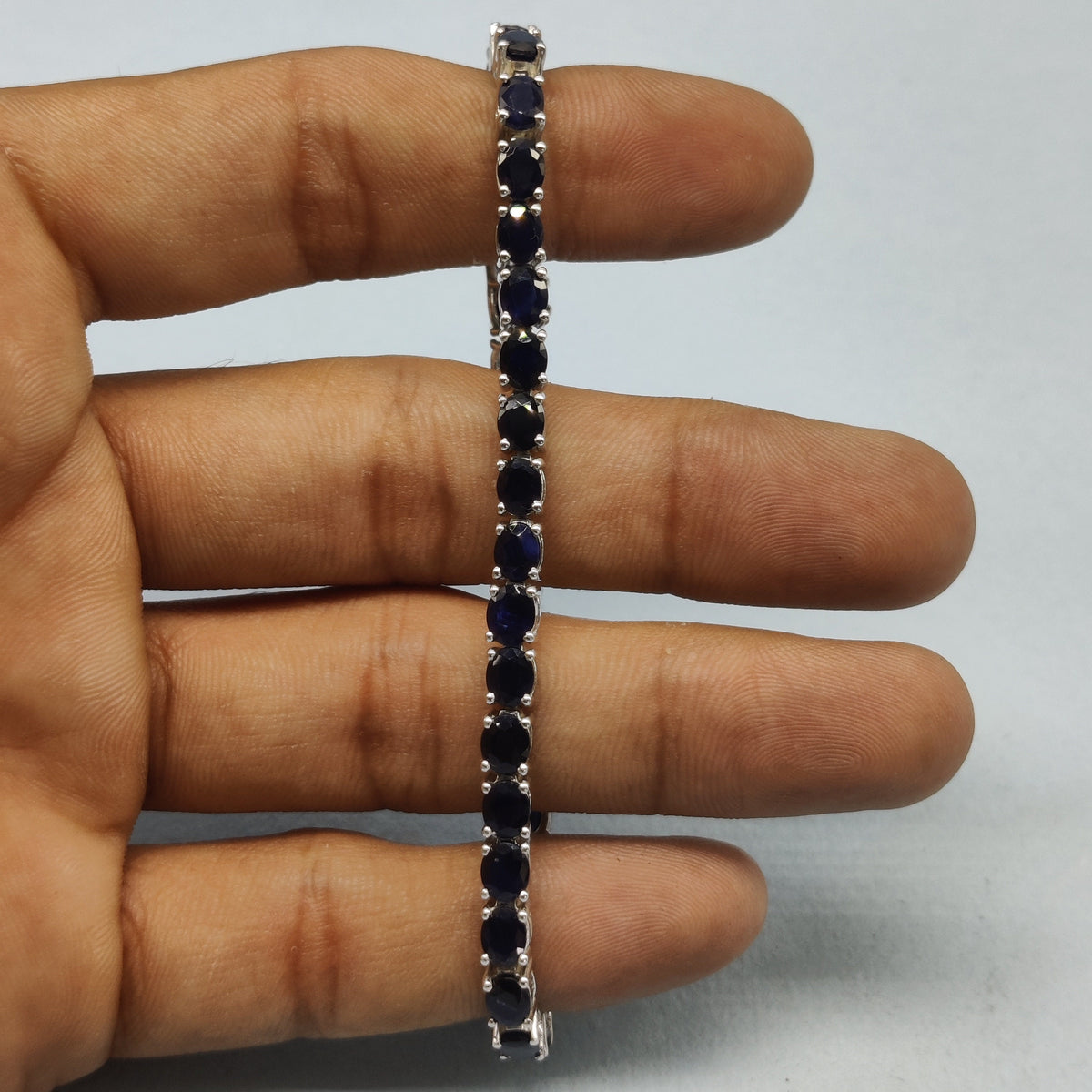 Oval Cut Blue Sapphire Tennis Bracelet, 925 Sterling Silver, Handmade Jewelry