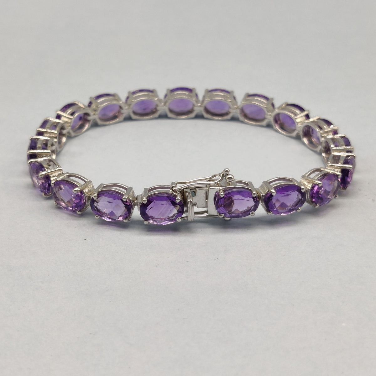 Amethyst Sterling Silver Tennis Bracelet, 9x7mm Oval Gemstone