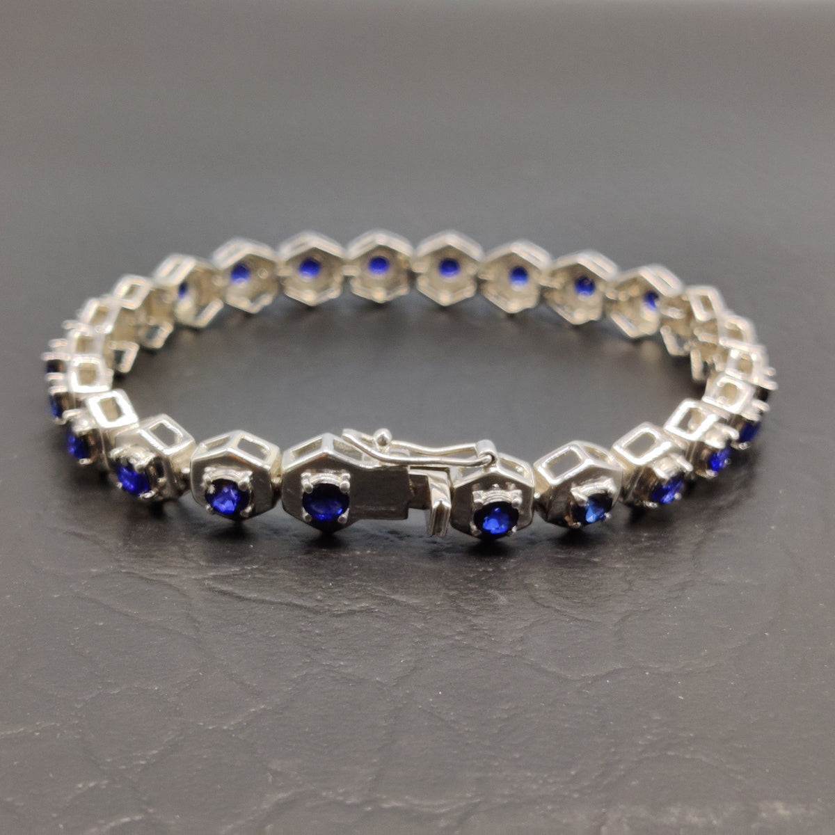Blue Sapphire Bracelet / 925 Sterling Silver / Round Gemstone Bracelet