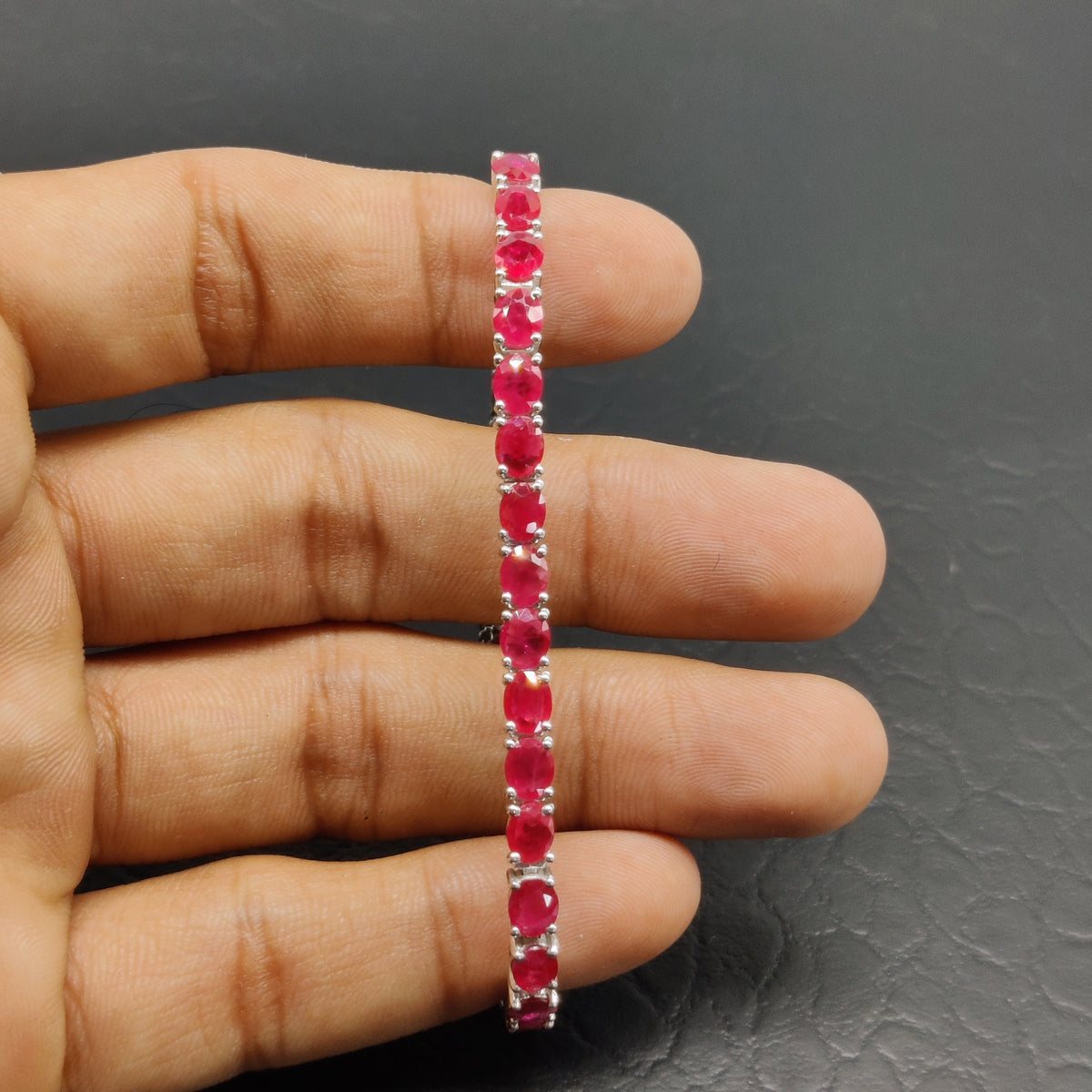 Oval Ruby Tennis Bracelet, 925 Sterling Silver, July Birthstone