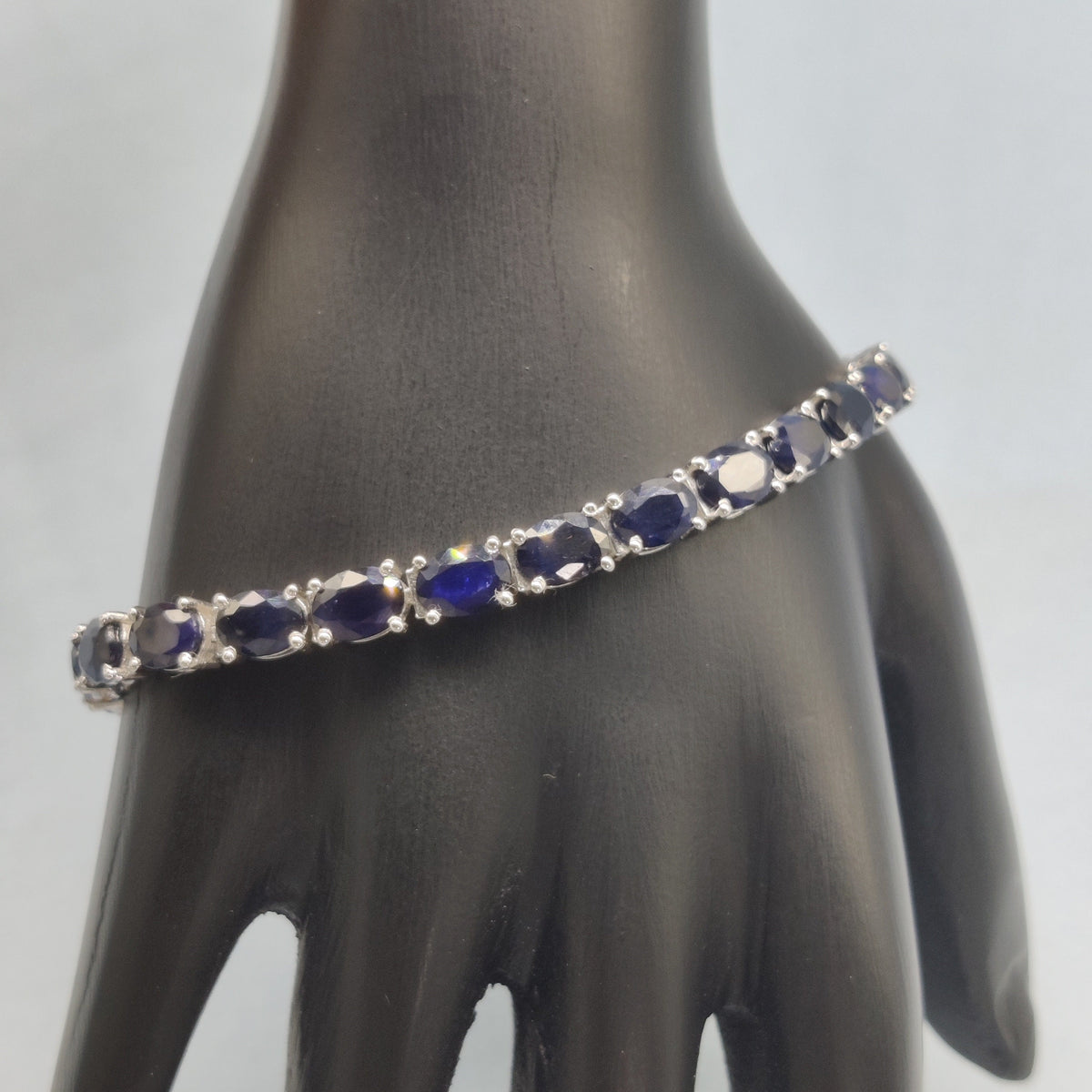 Oval Cut Blue Sapphire Tennis Bracelet, 925 Sterling Silver, Birthstone Jewelry