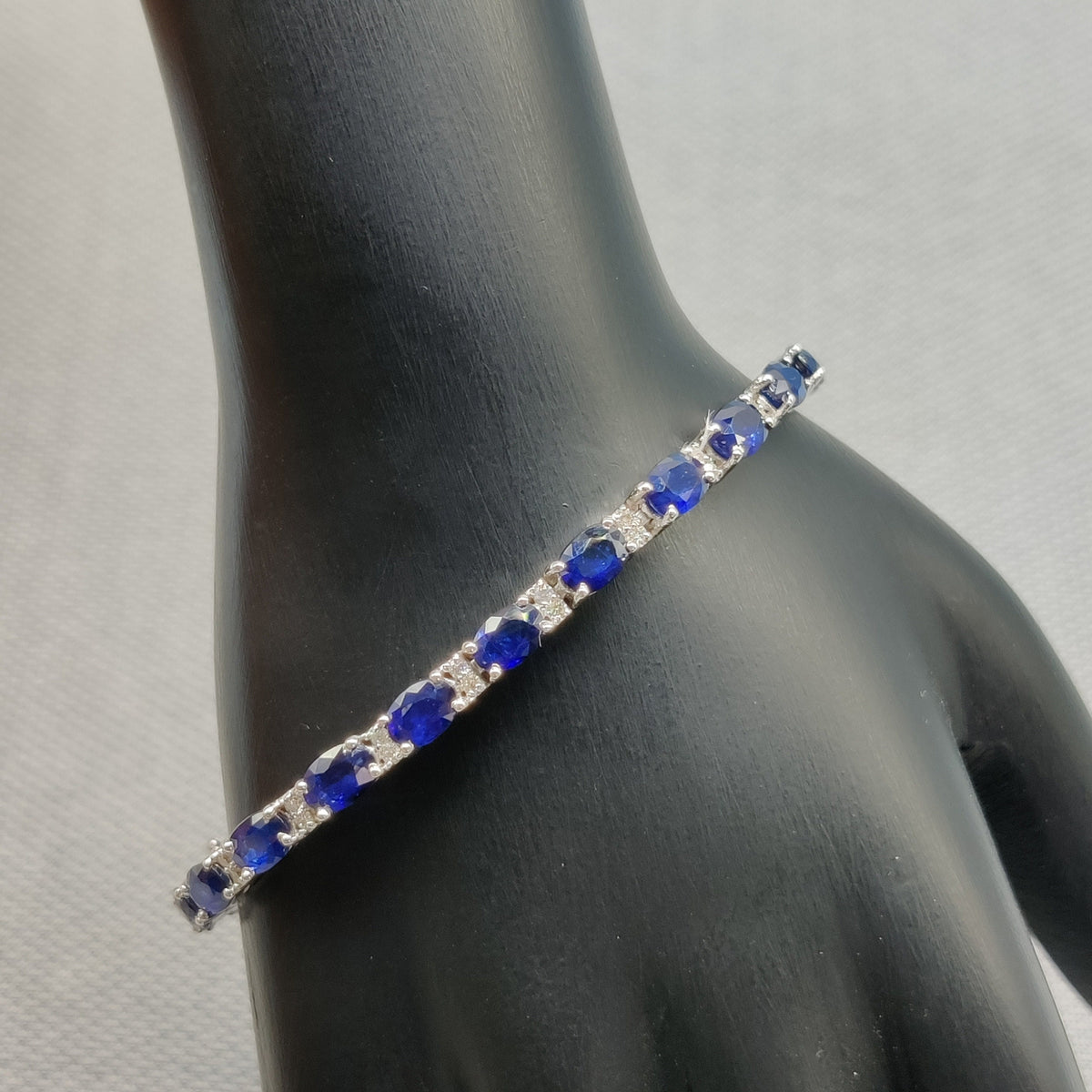 Oval Faceted Blue Sapphire Tennis Bracelet, 925 Sterling Silver, 7x5mm Stones