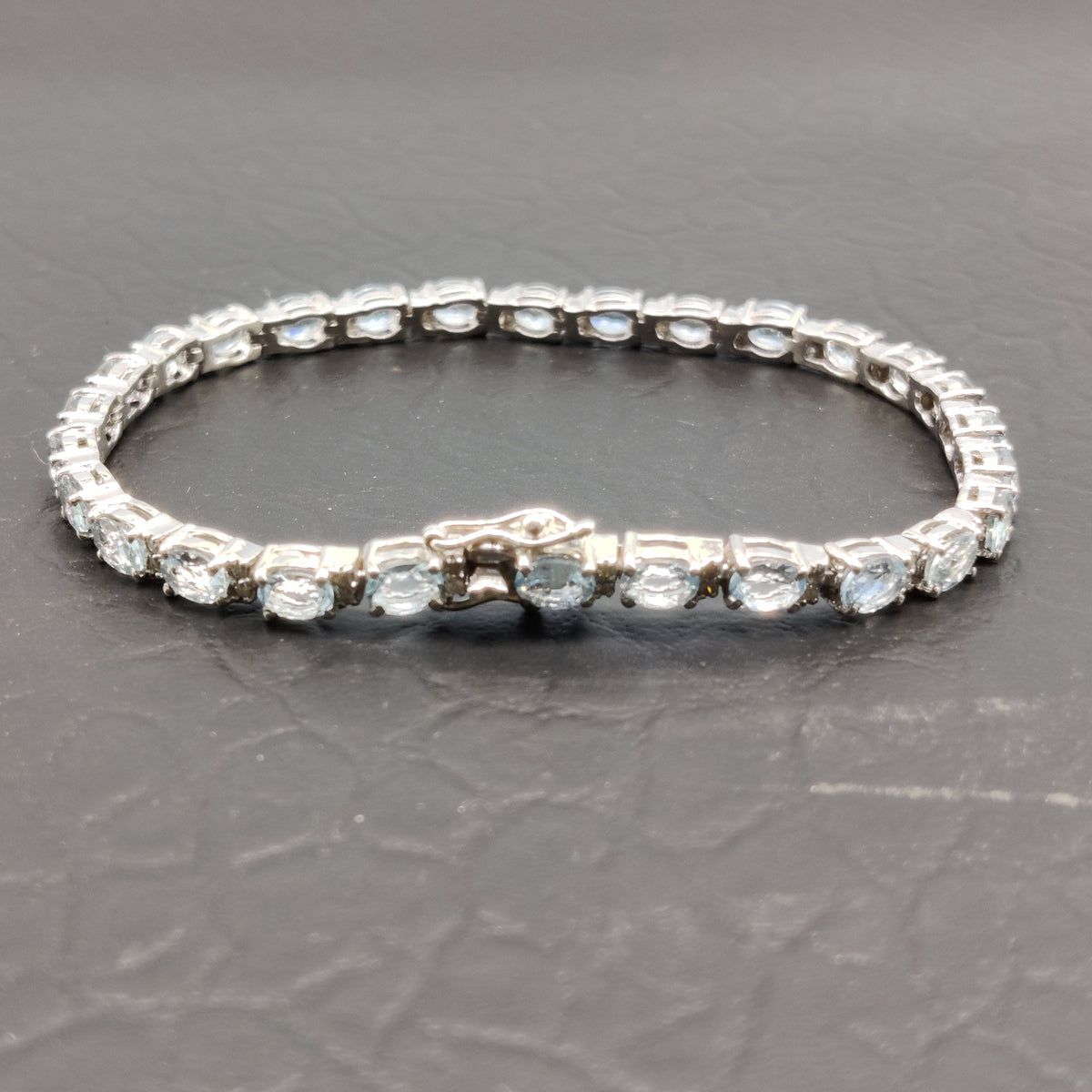 Natural Aquamarine & Cubic Zircon Bracelet / 925 Sterling Silver / March Birthstone Jewelry