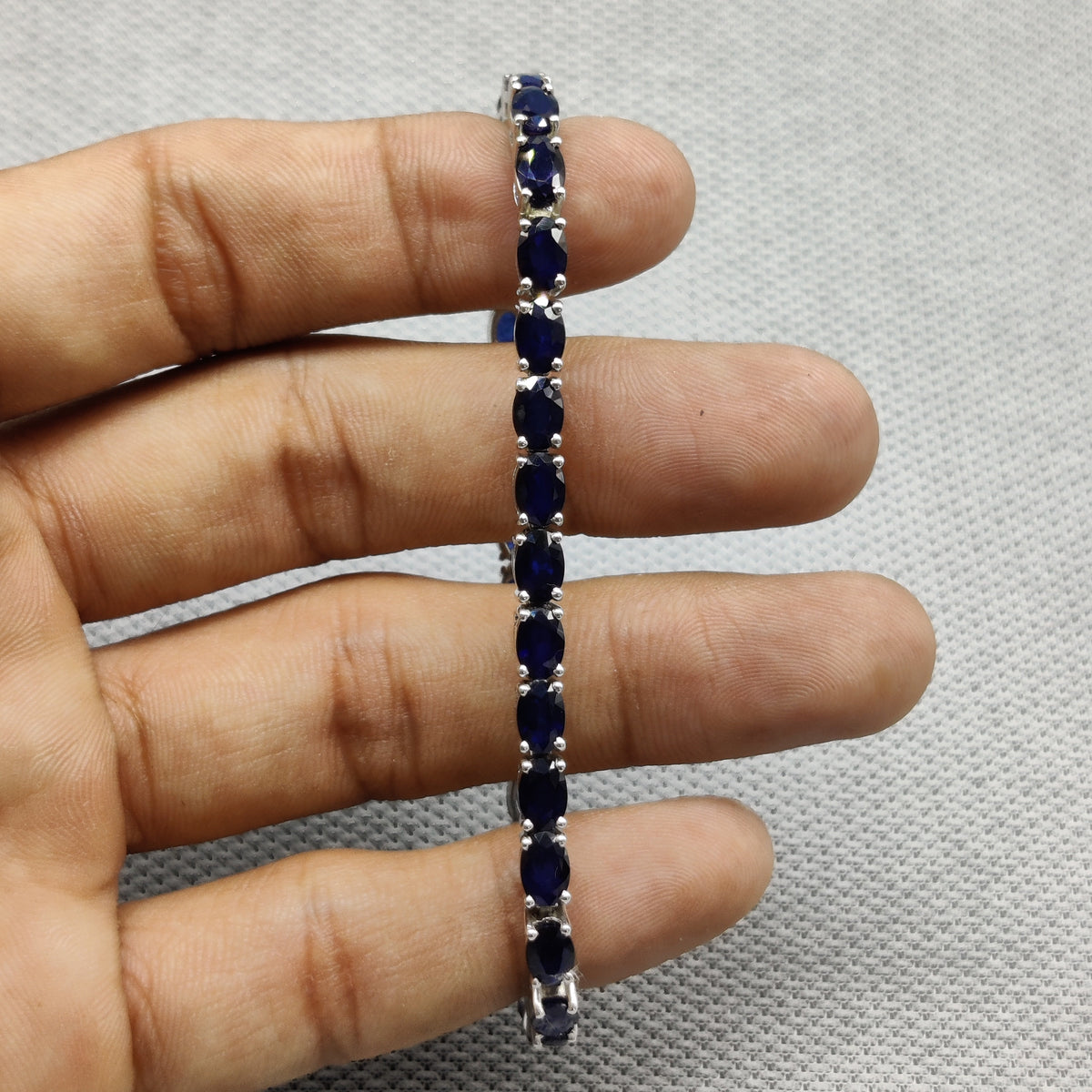 Oval Blue Sapphire Tennis Bracelet, Sterling Silver, September Birthstone, Vintage Style