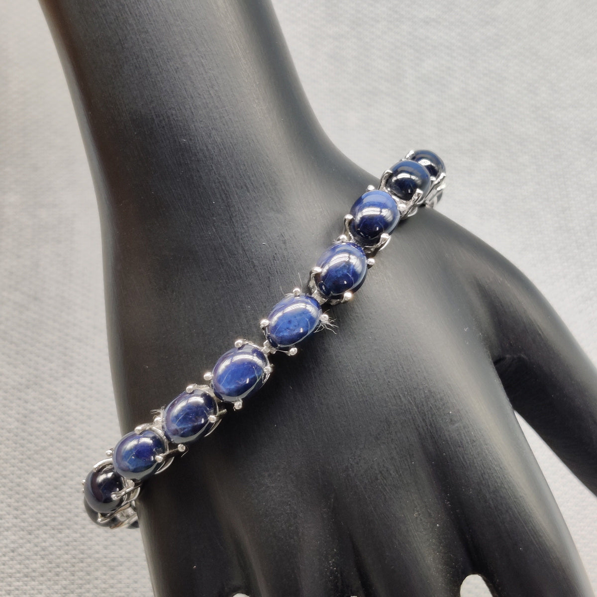Oval Blue Sapphire Sterling Silver Bracelet – September Birthstone Handmade Jewelry