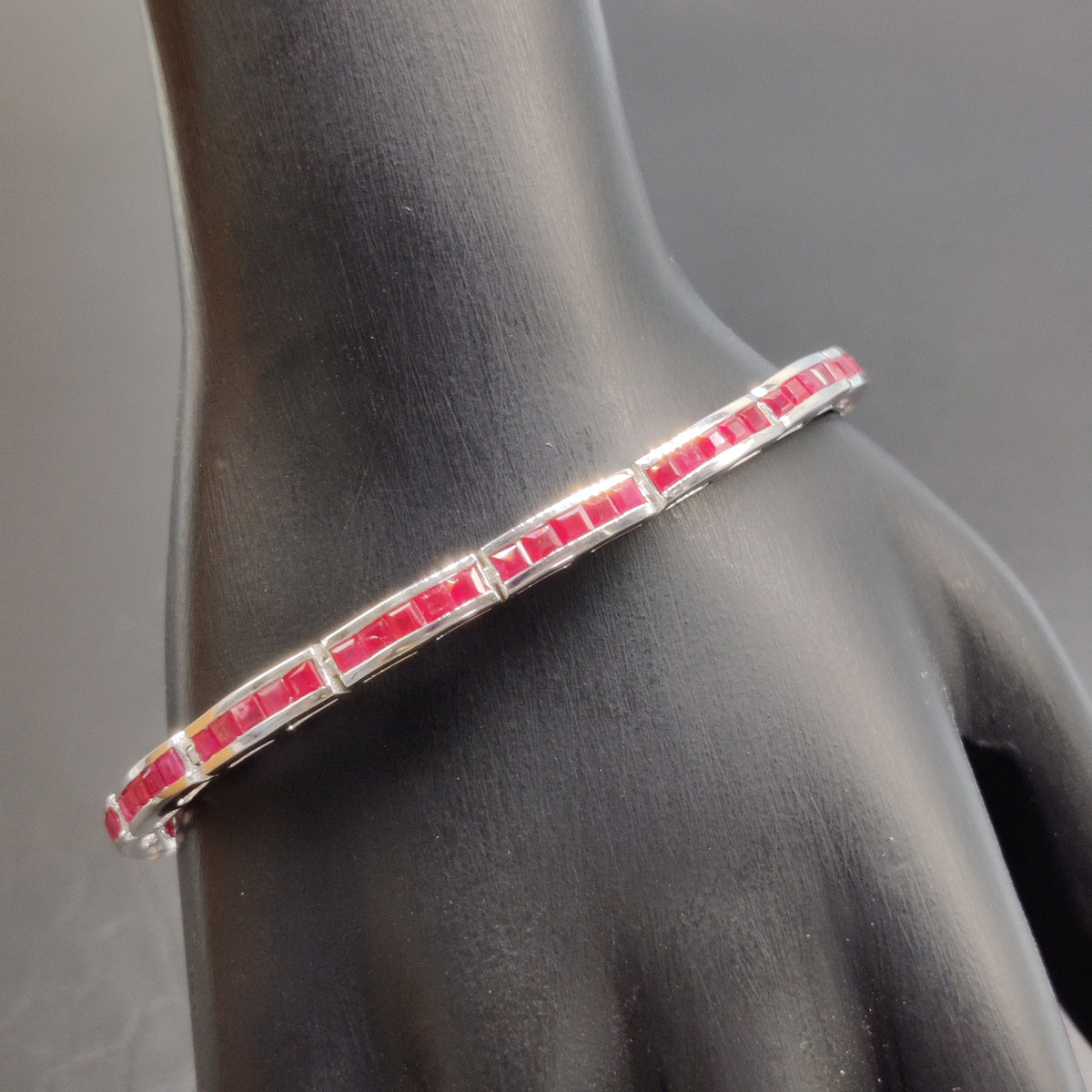 Sterling Silver Ruby Tennis Bracelet – July Birthstone, Handmade Jewelry