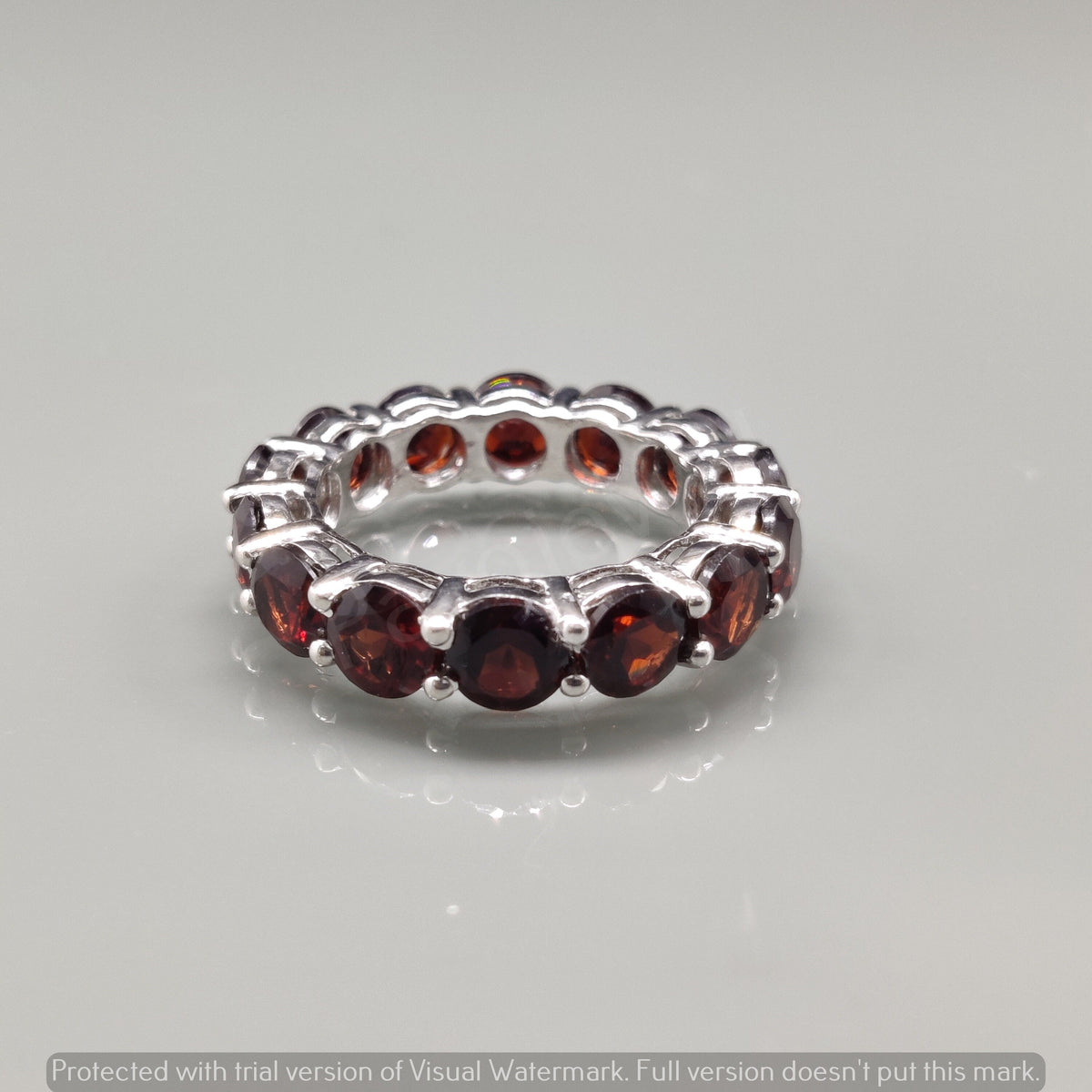 Red Garnet Wedding Eternity Band Ring: 925 Sterling Silver Stacking Band