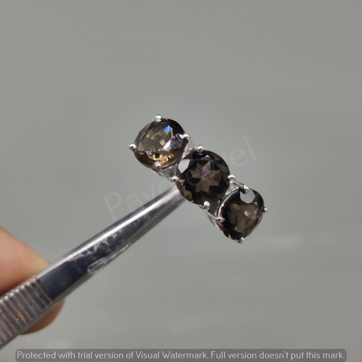 Smoky Quartz Gemstone Ring, 925 Sterling Silver Ring, Triple Stone Jewelry