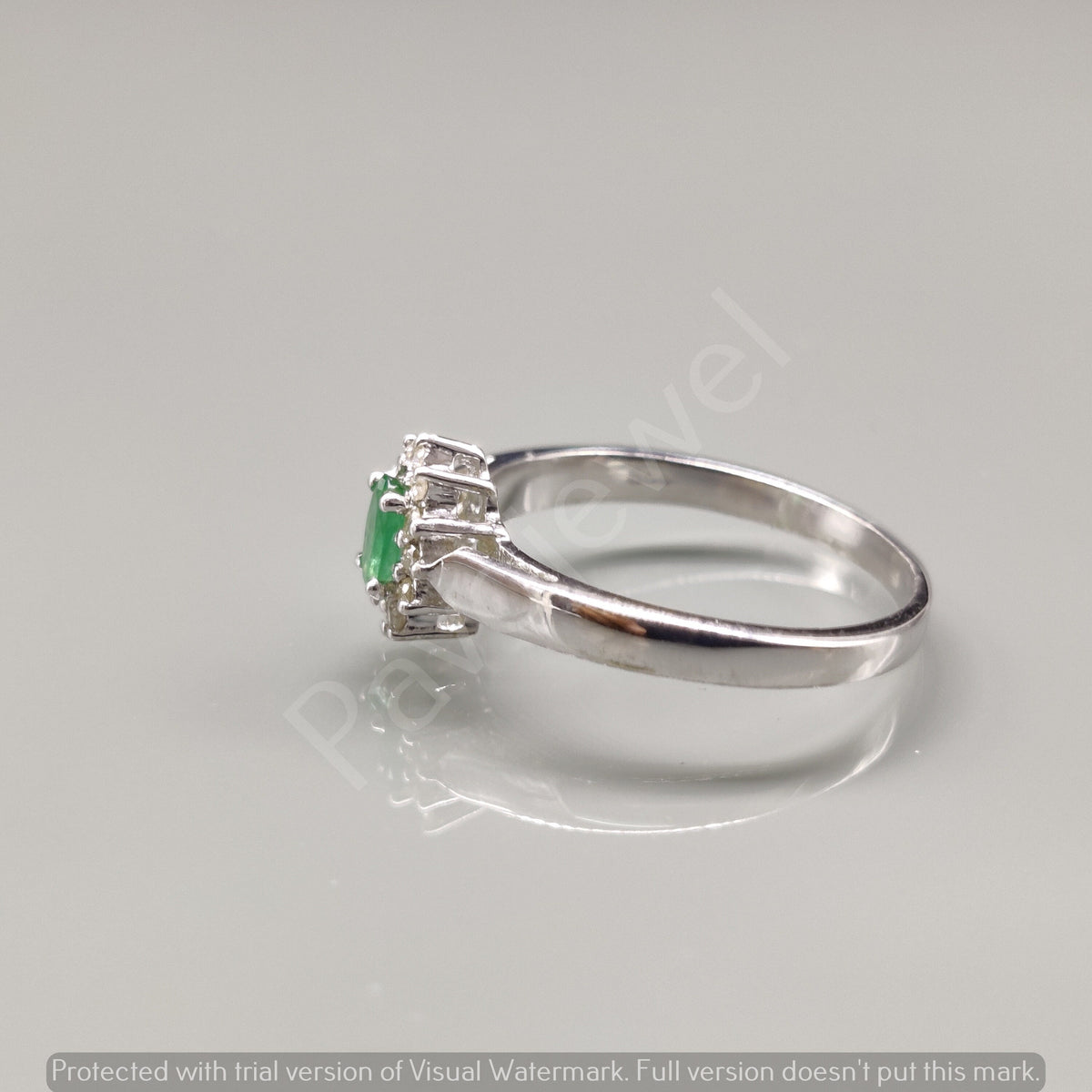 Emerald Diamond Cluster Ring, 925 Sterling Silver May Birthstone Jewelry