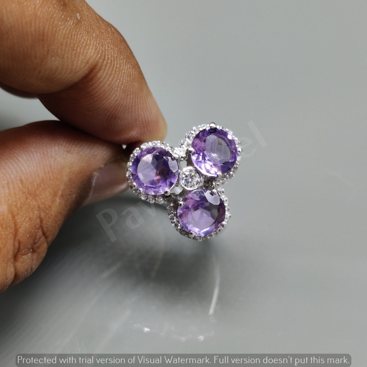 Natural Amethyst Cluster Ring, 925 Sterling Silver, Vintage Style