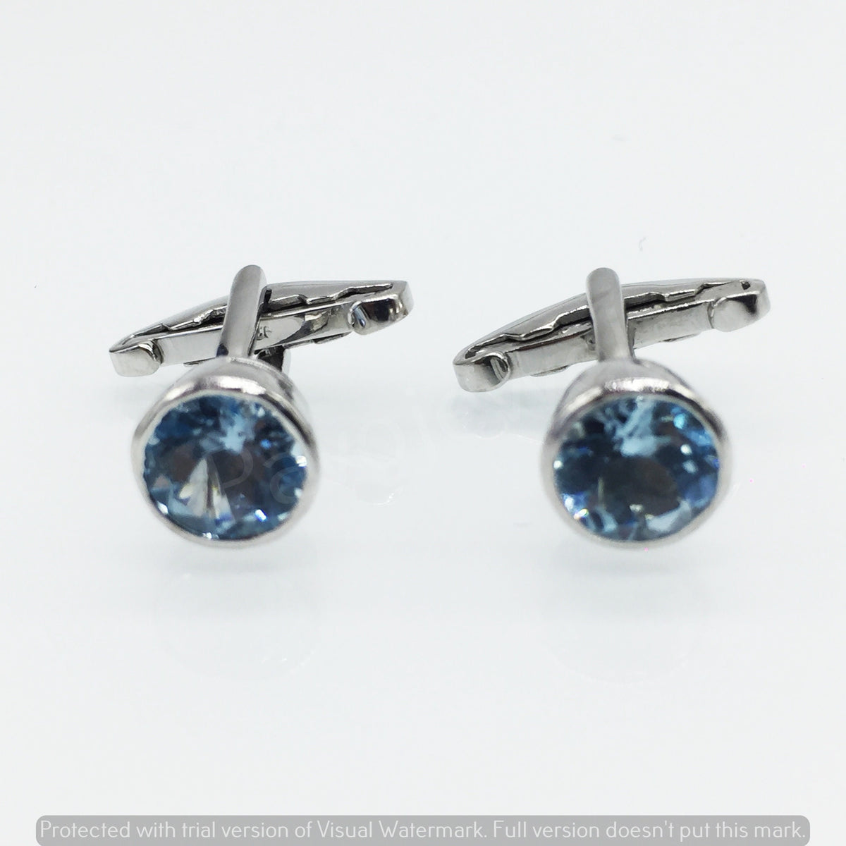 Handmade Round Sky Blue Topaz 925 Sterling Silver Cufflinks