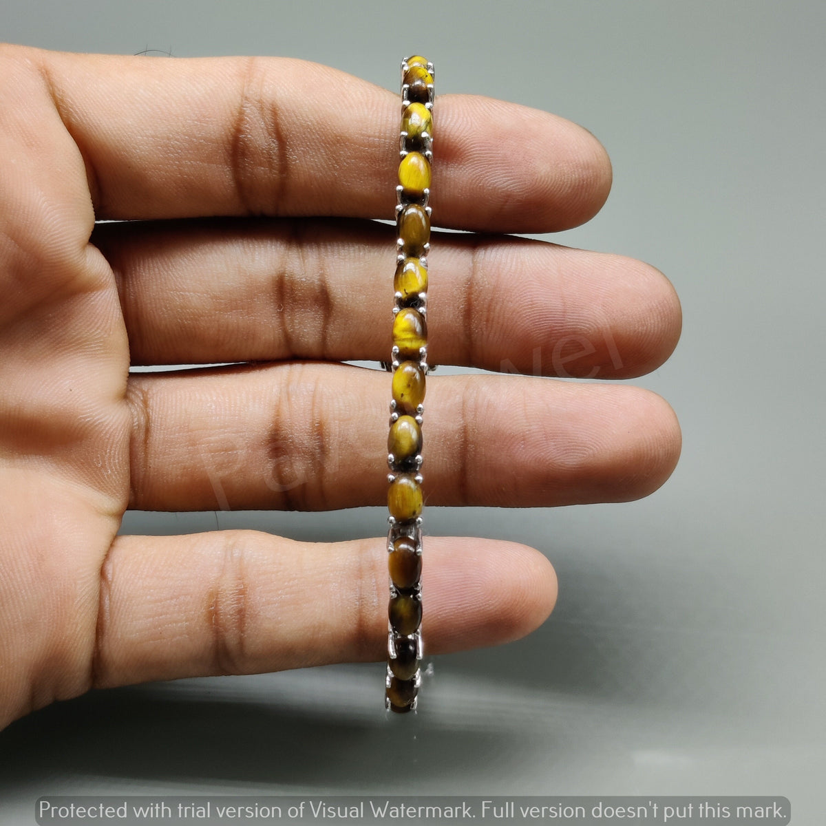 Tiger Eye Tennis Bracelet, Sterling Silver Handmade Jewelry, Christmas Gift for Her