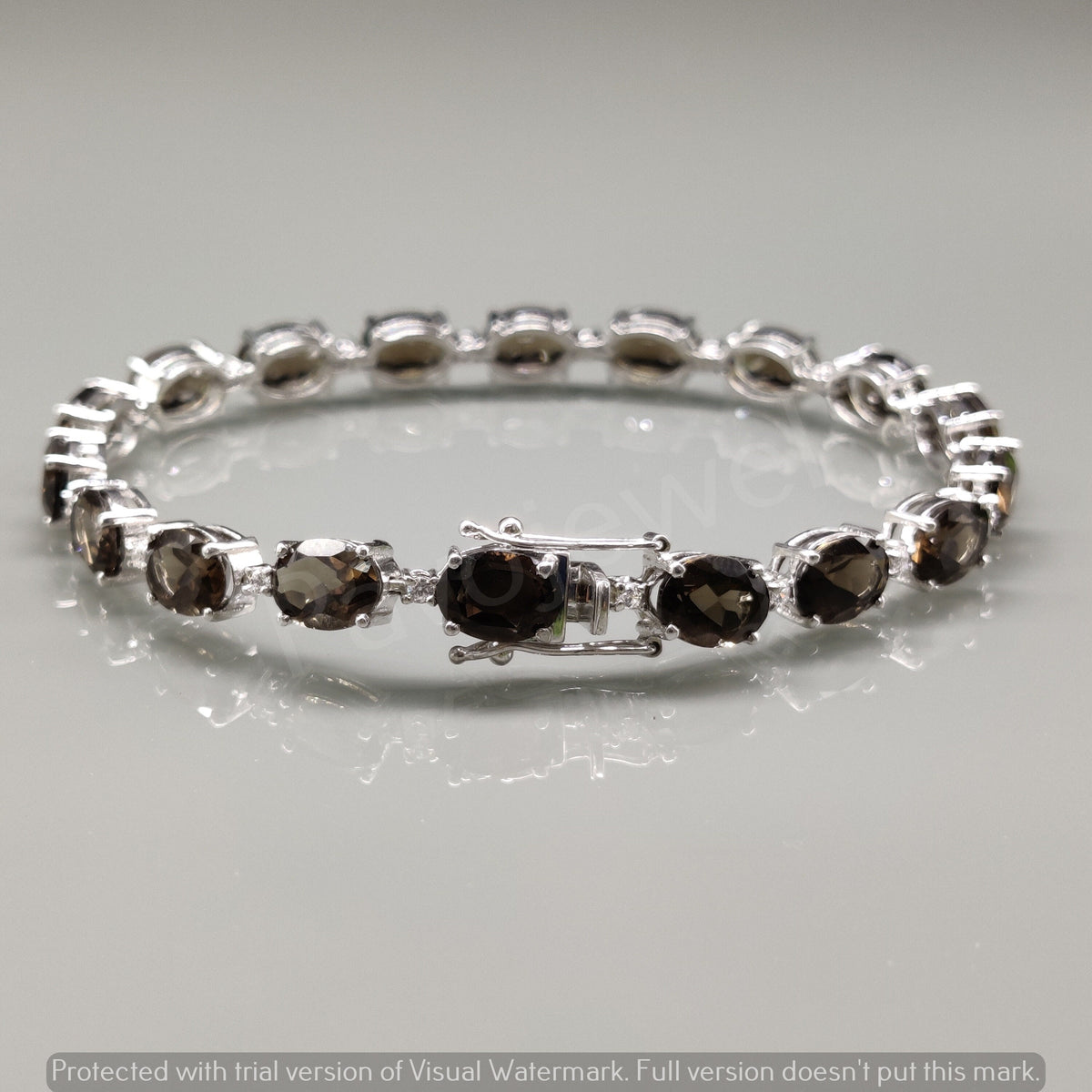 Oval Faceted Smoky Quartz Sterling Silver Bracelet, Tennis Style Jewelry