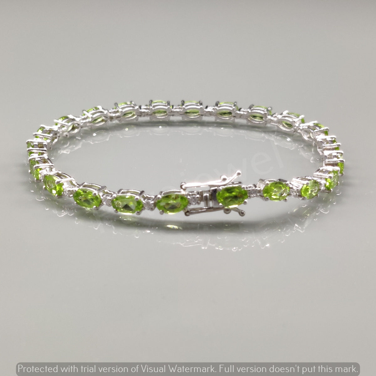 Oval Peridot Gemstone Bracelet, 925 Sterling Silver Tennis Bracelet