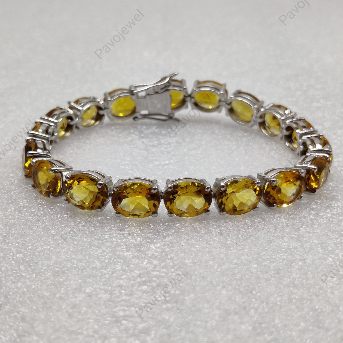 Natural Citrine Oval Faceted Gemstone Tennis Bracelet, 925 Sterling Silver