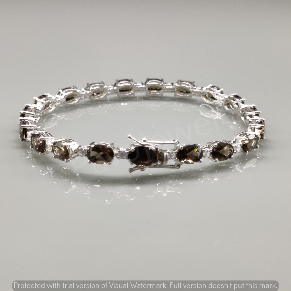 Oval Cut Smoky Quartz Sterling Silver Bracelet, Brown Gemstone Jewelry