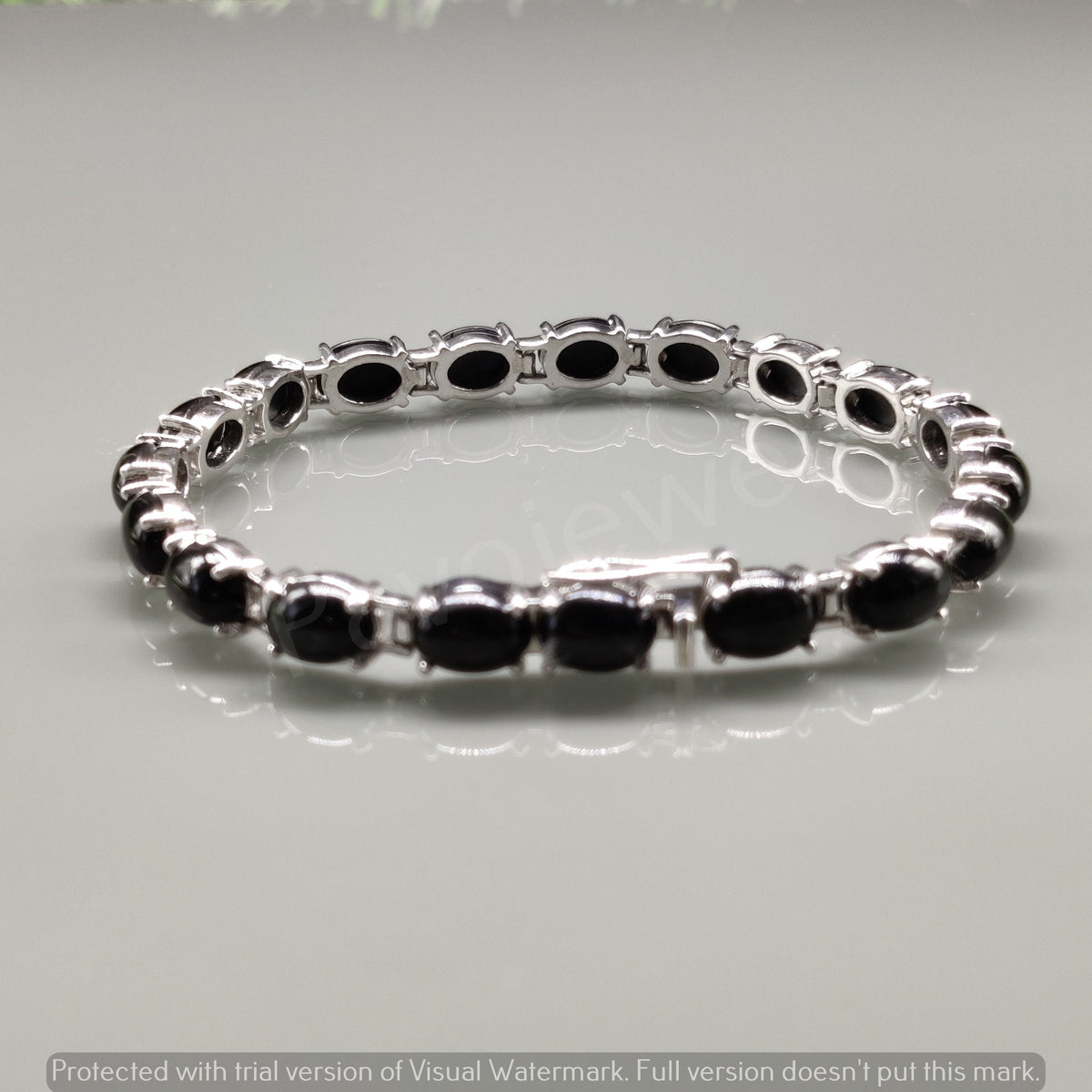 Natural Black Star Smooth Oval Cabochon Gemstone Bracelet, 925 Sterling Silver, Tennis Bracelet, Black Star Bracelet, Anniversary Gifts