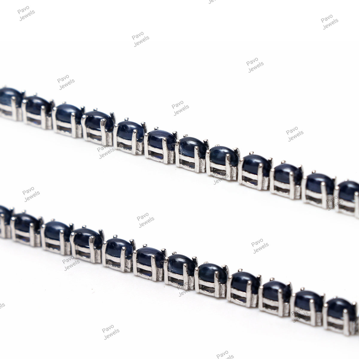 Blue Sapphire Oval Cabochon Tennis Bracelet, 925 Sterling Silver