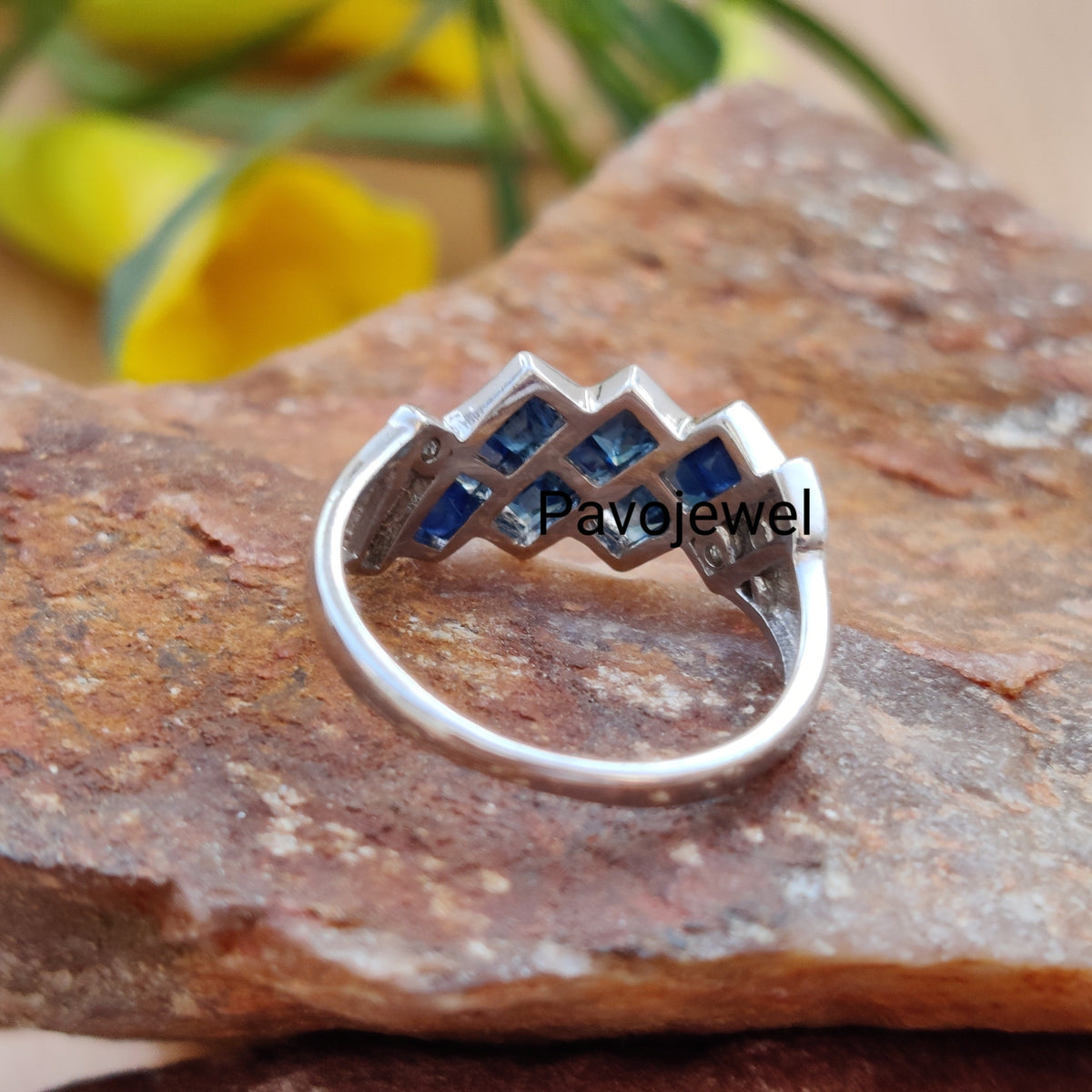 Blue Sapphire Diamond Ring: Sterling Silver Christmas Gifts for Her