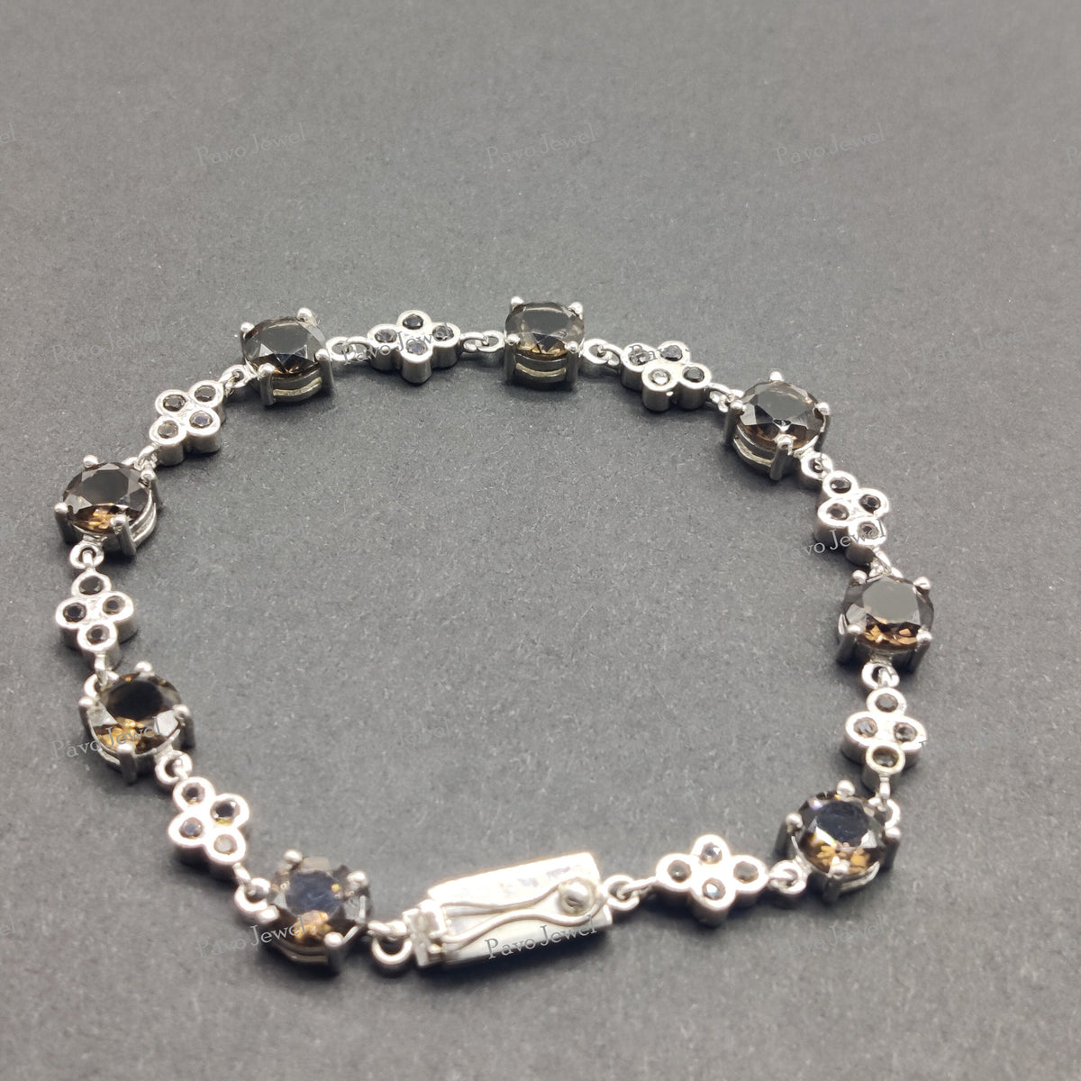 Smoky Quartz Sterling Silver Bracelet Natural Gemstone Jewelry Gift for Women