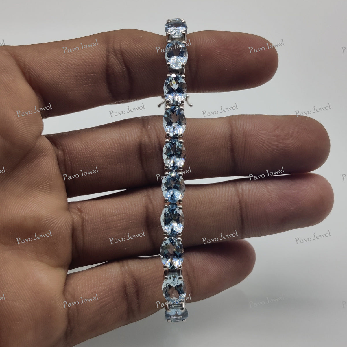 Aquamarine Tennis Bracelet, Oval Cut, 925 Sterling Silver, Birthstone Gift