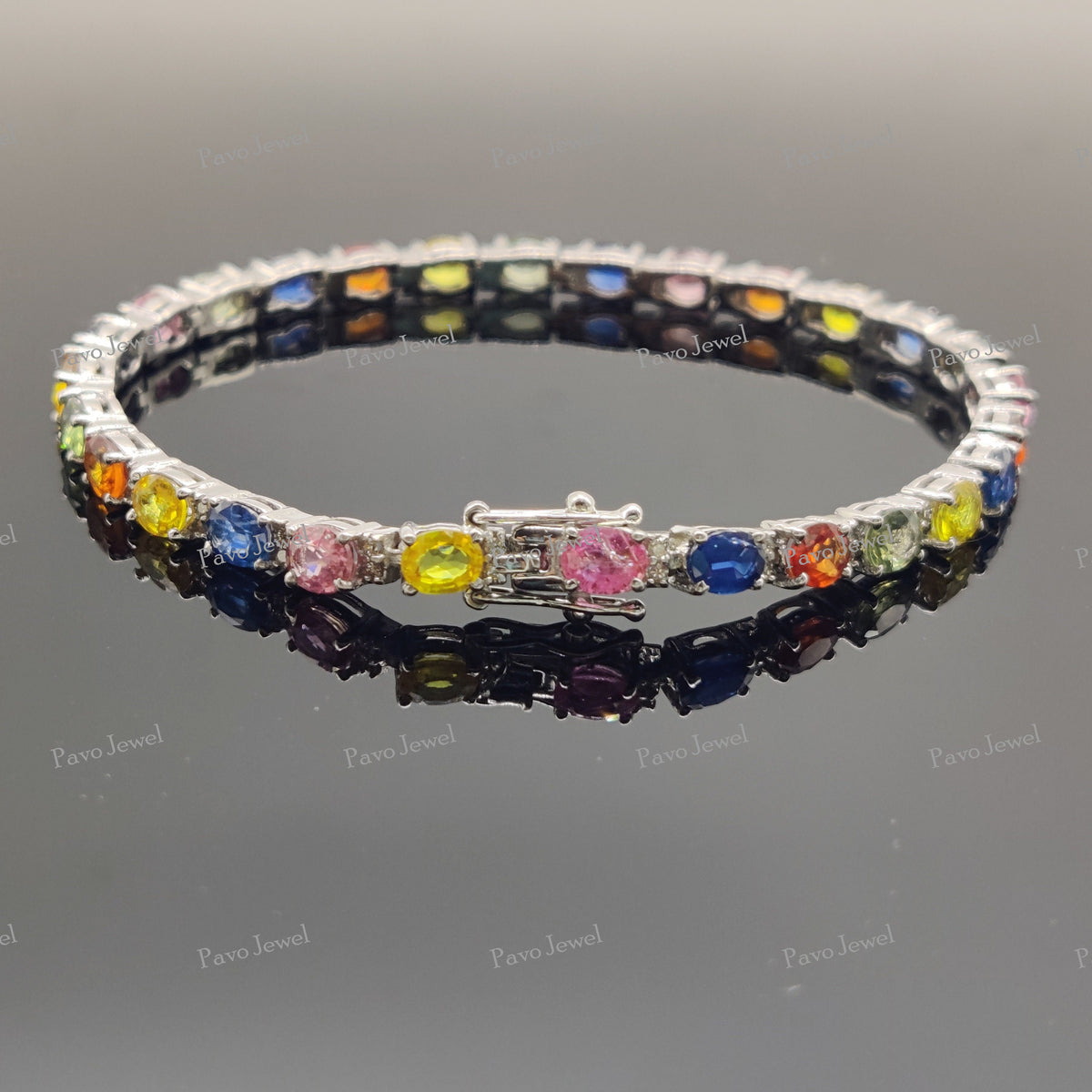 Delicate Multi Sapphire Charm Bracelet Minimalist Silver Jewelry