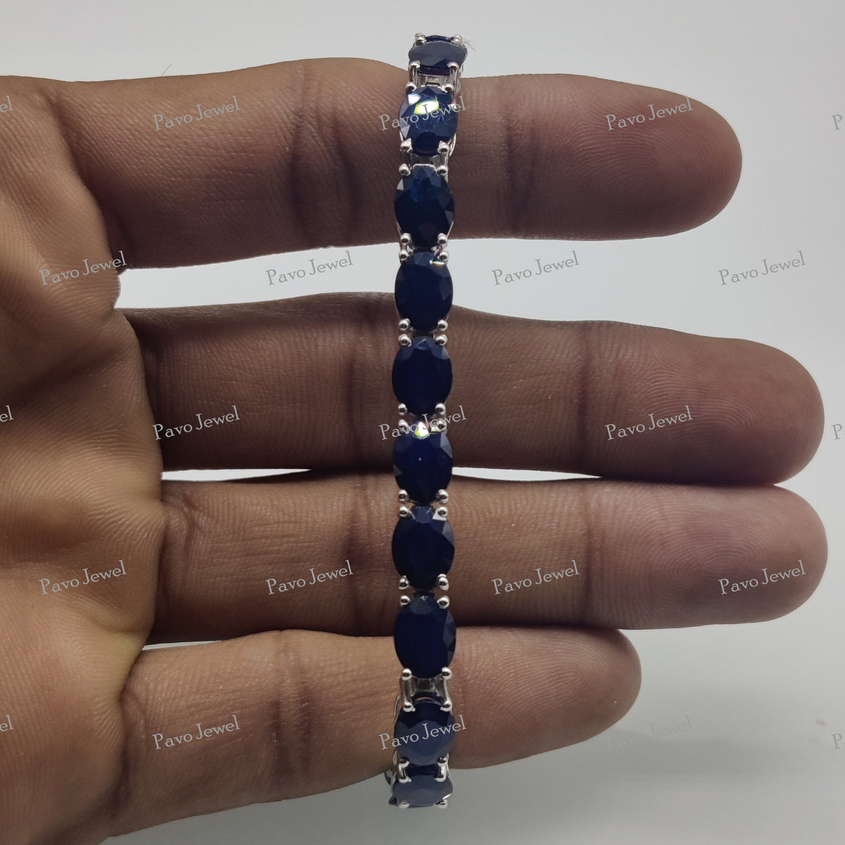 Oval Blue Sapphire Bracelet, 925 Sterling Silver, September Birthstone