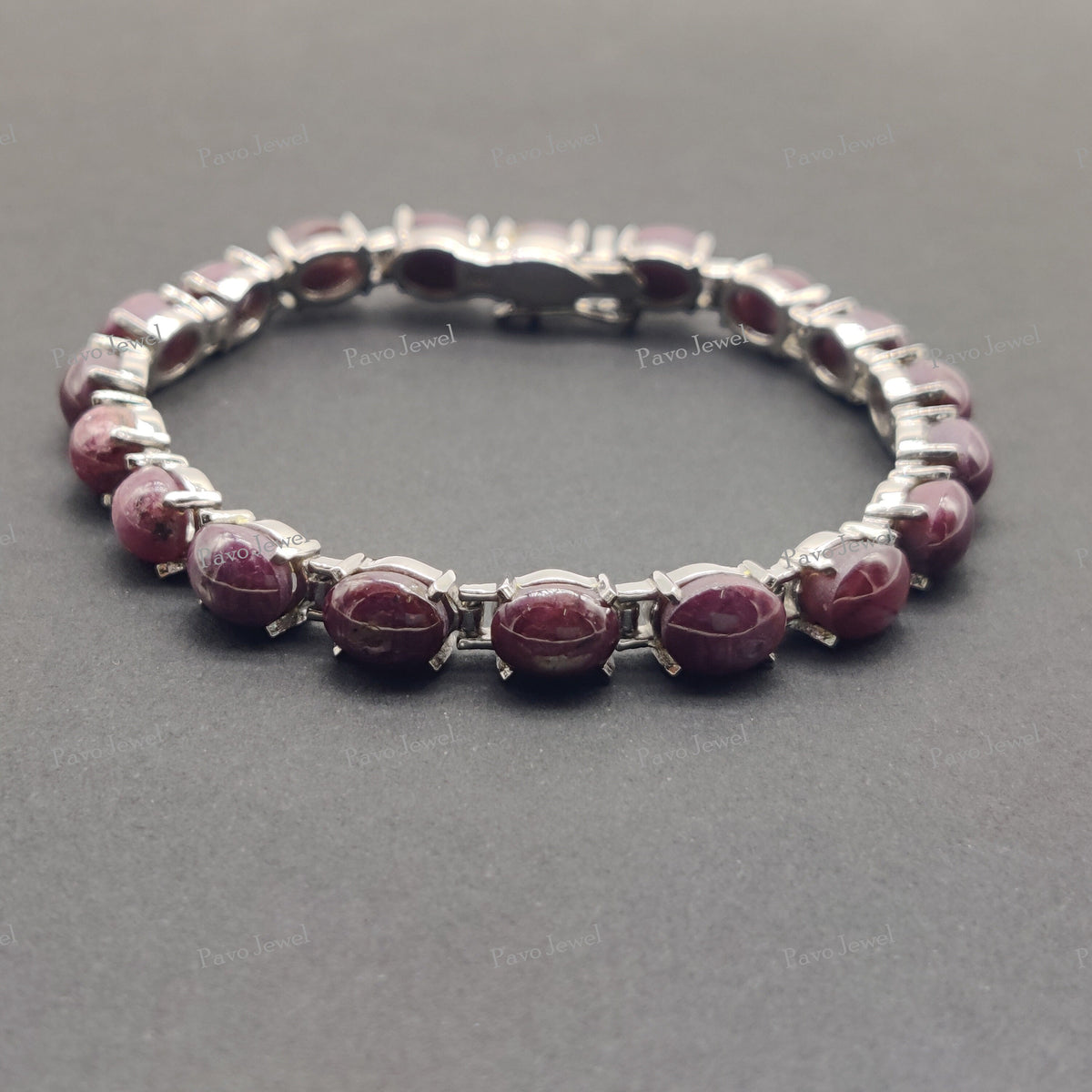 Natural Ruby Star Cabochon Bracelet, 925 Silver Jewelry, Women Bracelets
