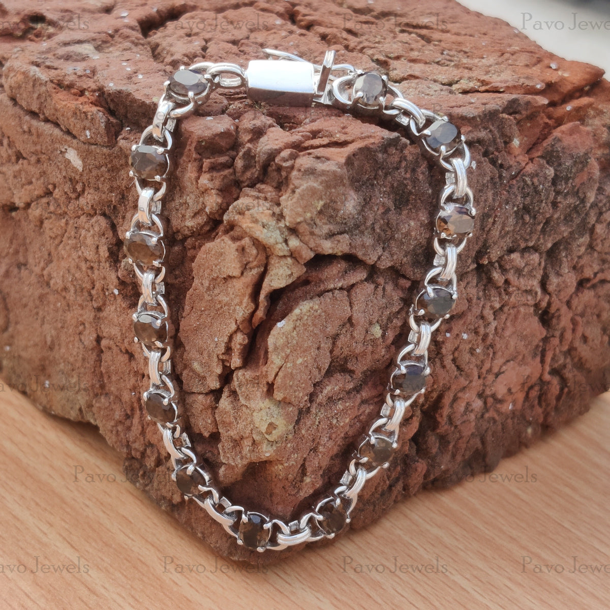 Natural Smoky Quartz Bracelet Sterling Silver Tennis Bracelet Wedding Gift
