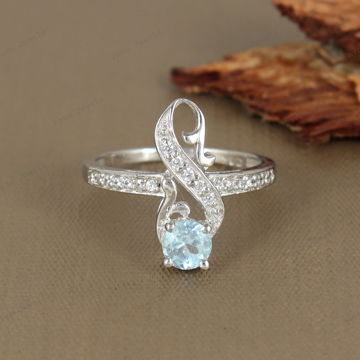Blue Topaz Ring Sterling Silver: December Birthstone Christmas Gift for Her