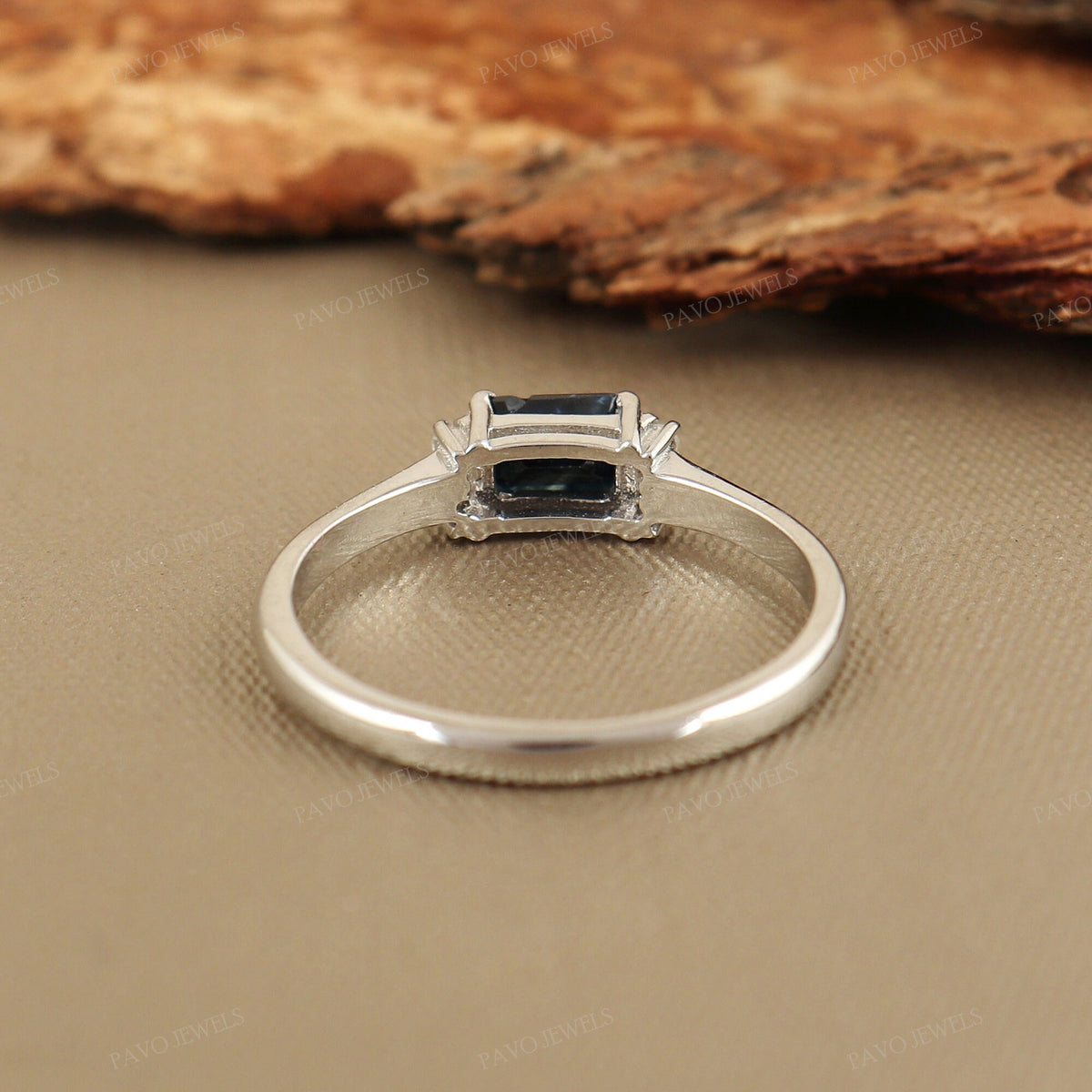 Emerald Cut Blue Sapphire Ring: Sterling Silver September Birthstone