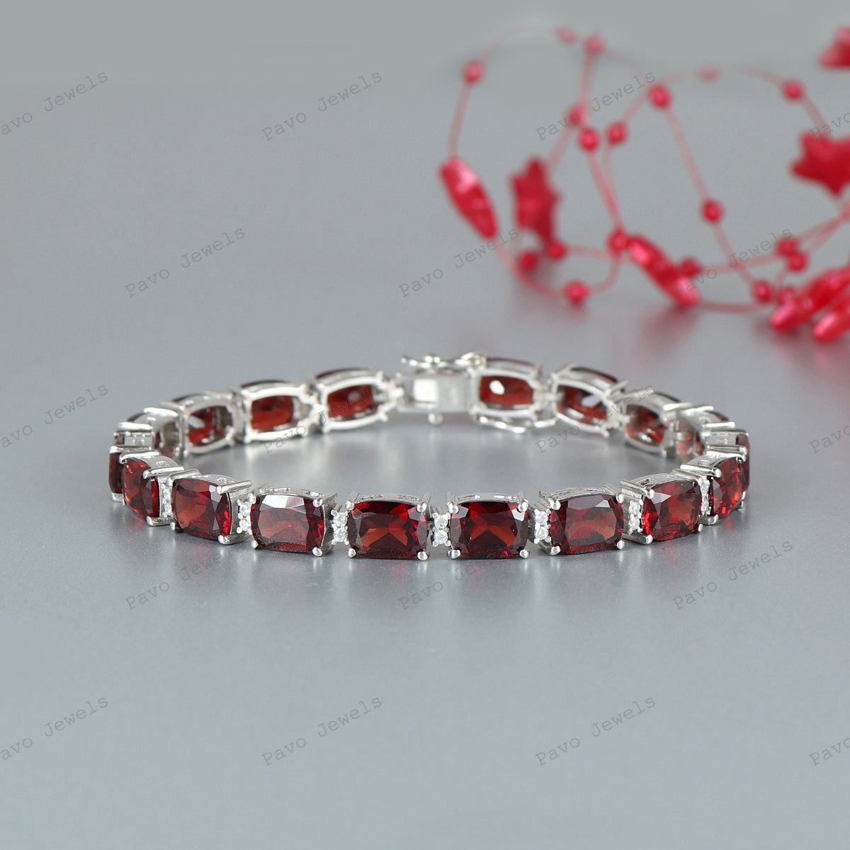 January Birthstone Bracelet, Natural Garnet 925 Silver Tennis Bracelet, Wife Birthday Gift, Wedding Jewelry