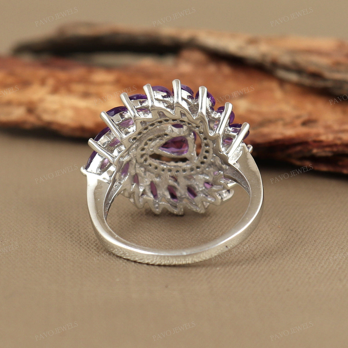 Natural Amethyst Marquise Cut Ring, 925 Sterling Silver Statement Ring, February Birthstone Bridal Jewelry