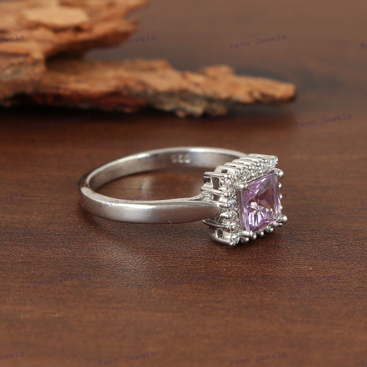 Natural Amethyst Sterling Silver Ring, Square Cut Purple Gemstone Bridal Jewelry