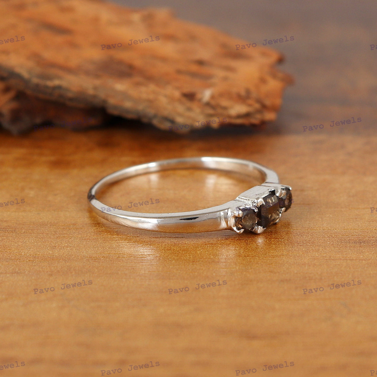 Smoky Quartz Sterling Silver Ring: Square Gemstone Stacking Band