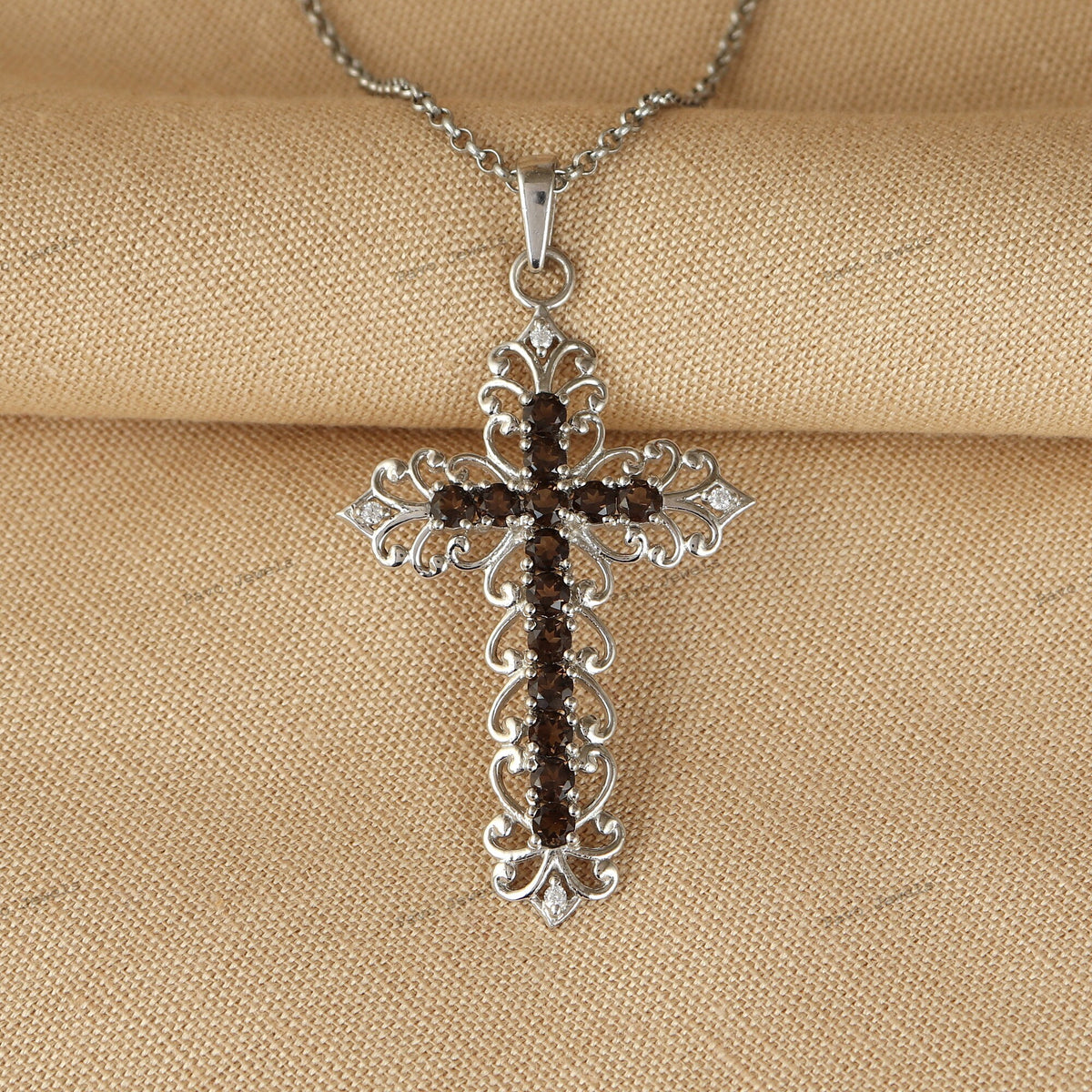 Smoky Quartz Cross Pendant: 925 Sterling Silver, Religious Jewelry