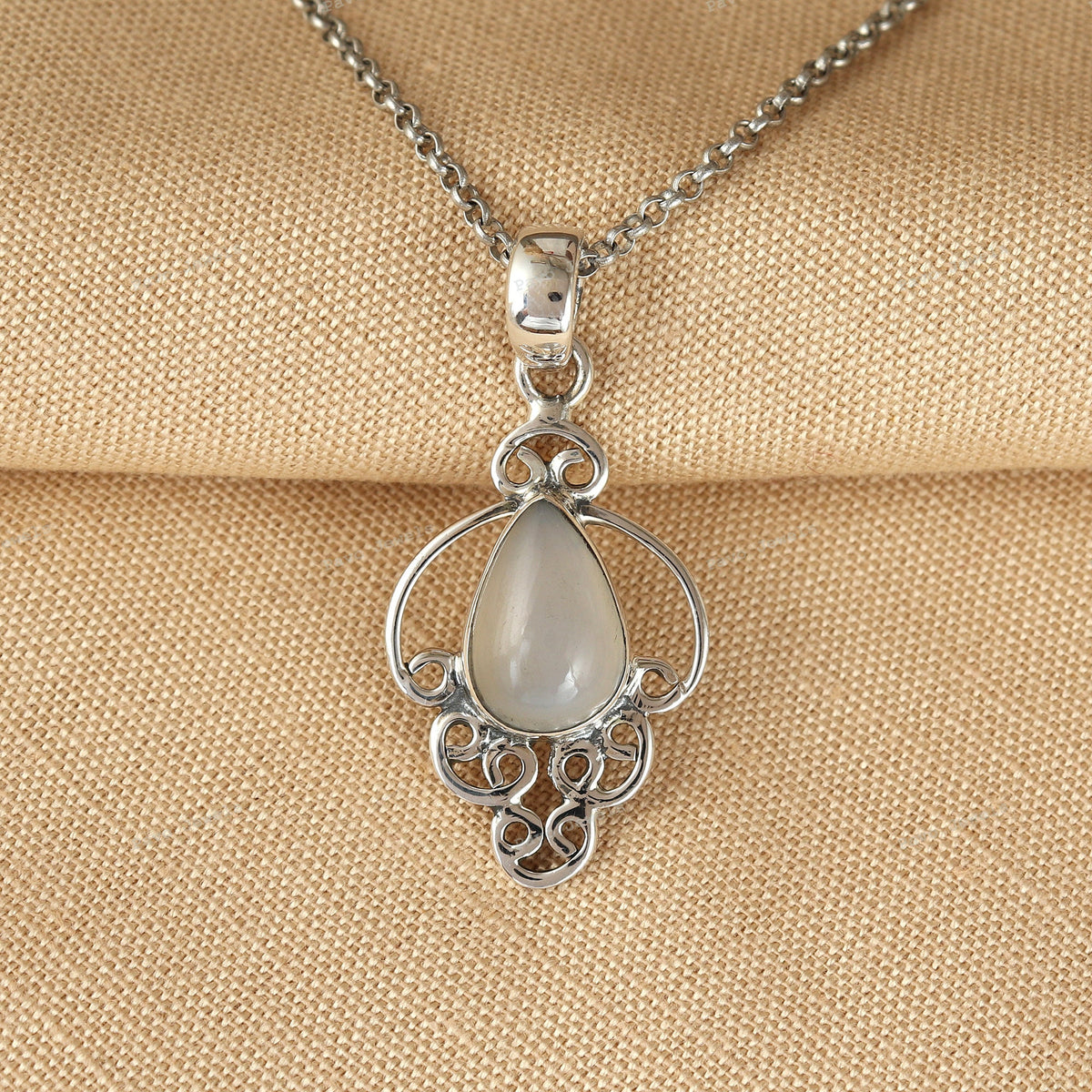 Pear Moonstone Pendant, 925 Sterling Silver, Handmade Vintage Necklace