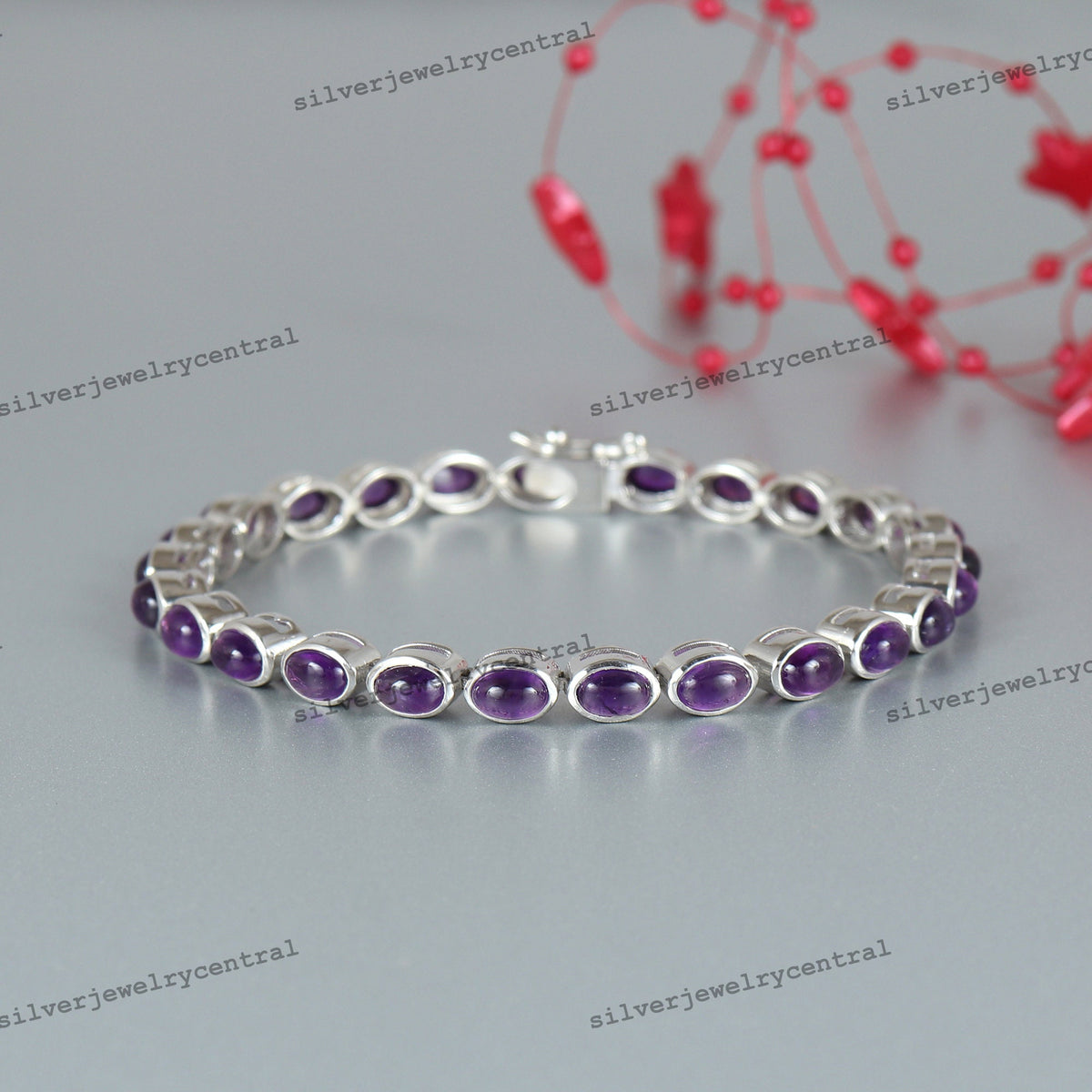 Purple Amethyst Tennis Gemstone Bracelet: Sterling Silver February Birthstone Jewelry