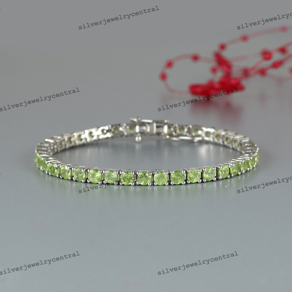 925 Sterling Silver Peridot Tennis Gemstone Bracelet Handmade Round Cut Jewelry Gift Her