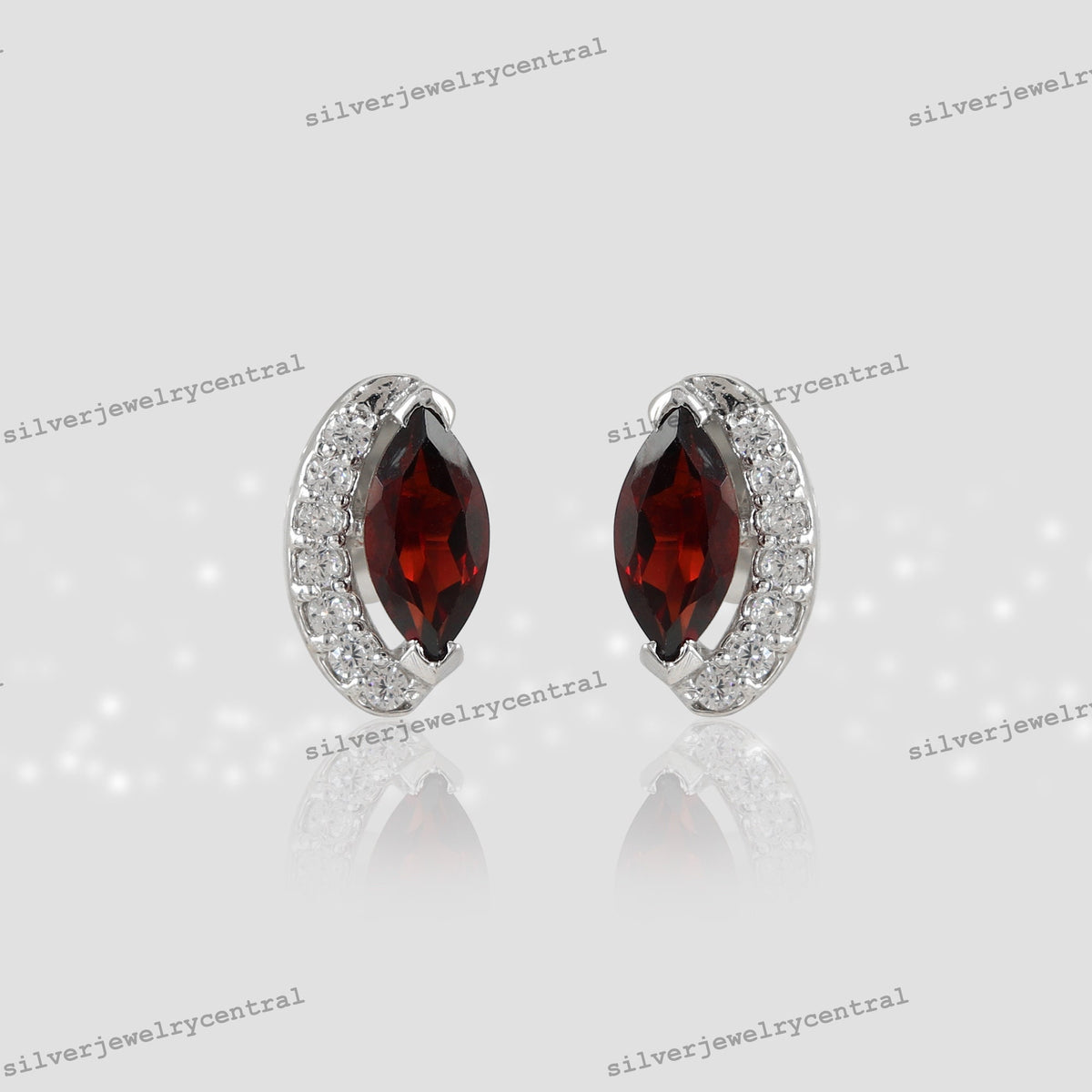 Marquise Garnet Stud Earrings, 925 Sterling Silver, January Birthstone, Minimalist Gemstone
