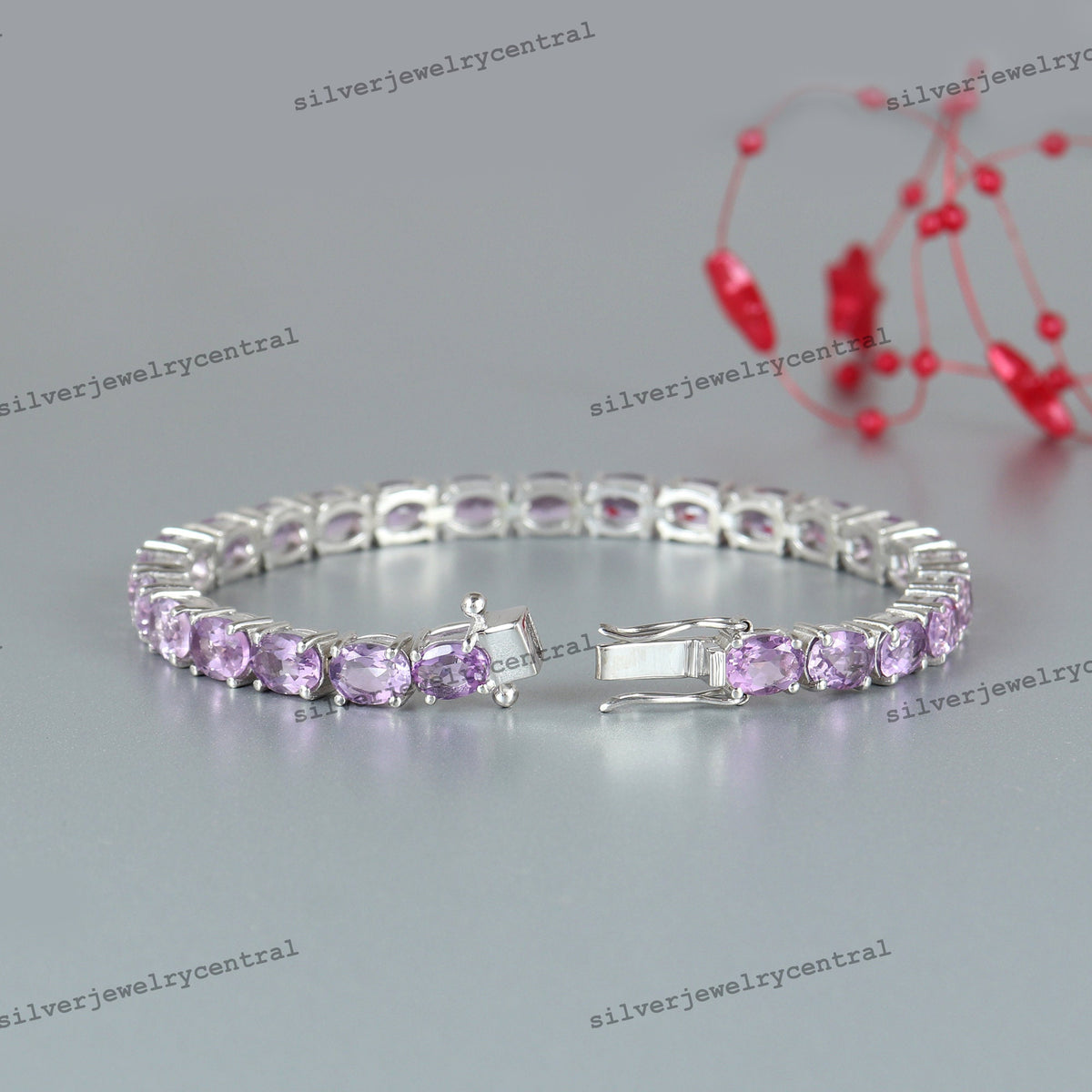 Amethyst Tennis Bracelet: 925 Sterling Silver, February Birthstone