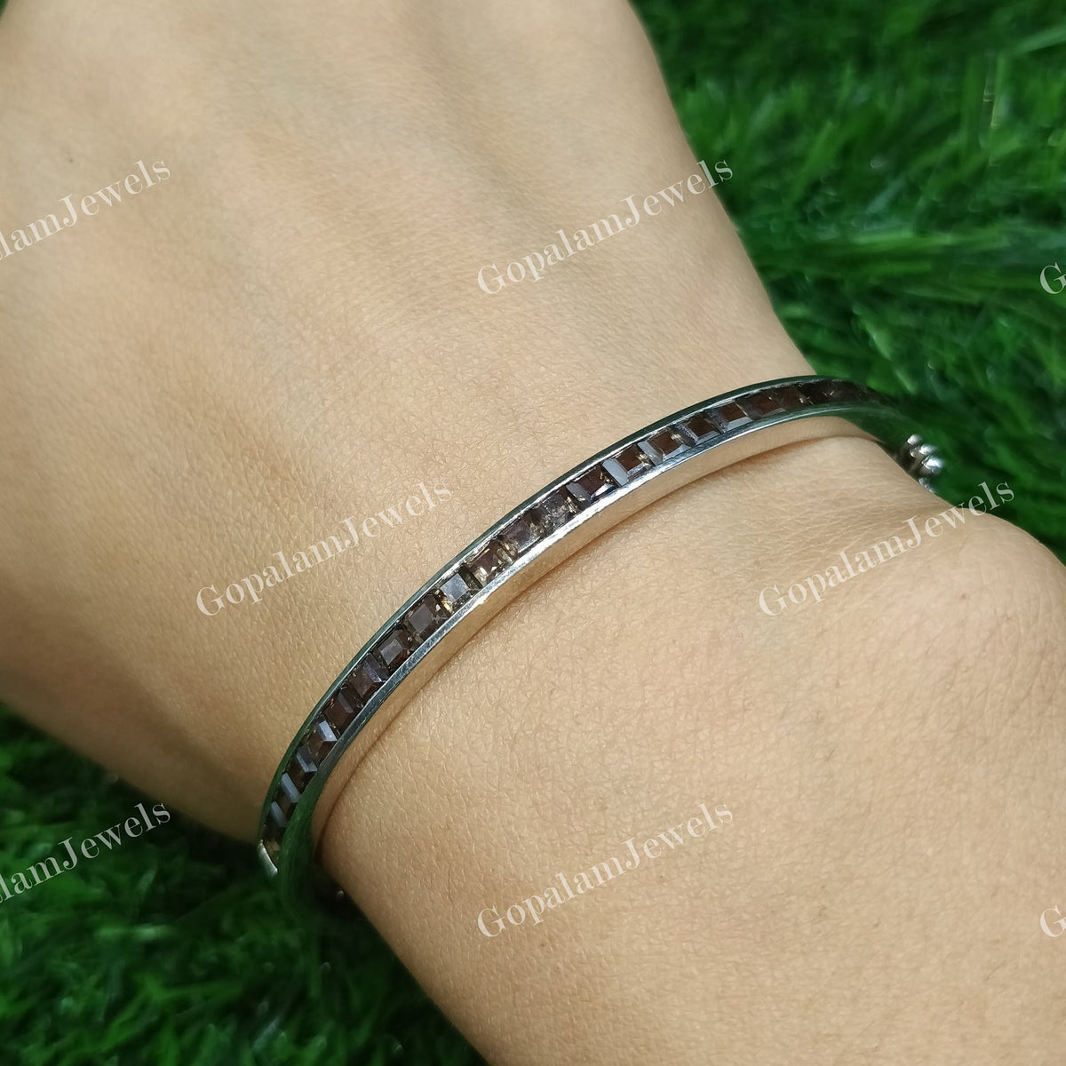 Smoky Quartz Bangle, Sterling Silver, November Birthstone, Square Brown Gemstone Jewelry, Gift for Anniversary