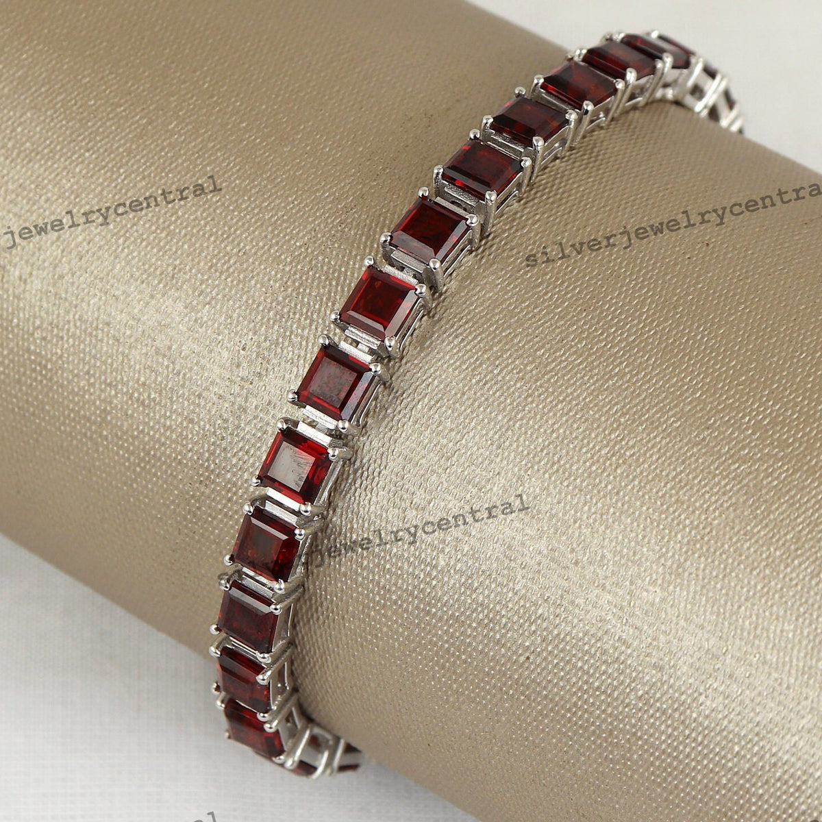 Garnet Tennis Bracelet-925 Sterling Silver Jewelry-Square Cut Garnet-January Birthstone-Handmade Gemstone Bracelet-Gift for Her