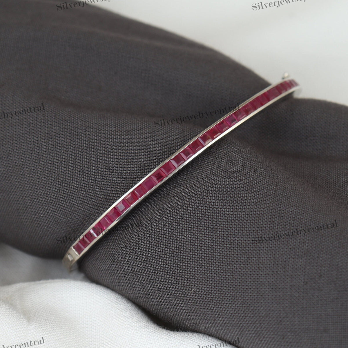 Handmade Sterling Silver Ruby Bangle - July Birthstone Jewelry