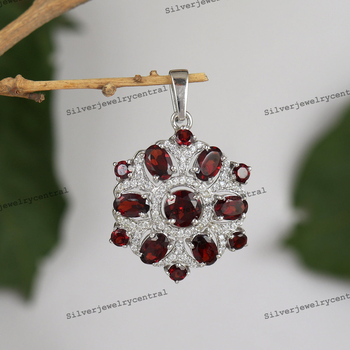 Natural Red Garnet Pendant Necklace, Sterling Silver, January Birthstone, Anniversary Charm