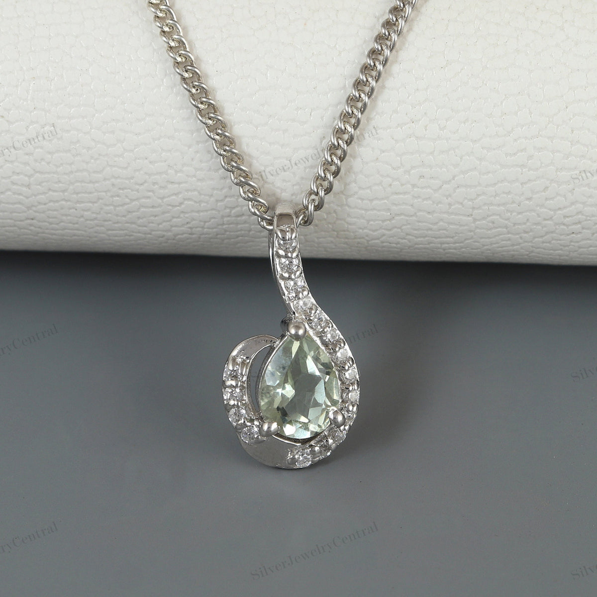 Green Amethyst Pear Pendant, 925 Sterling Silver Necklace, Minimalist Gemstone Jewelry