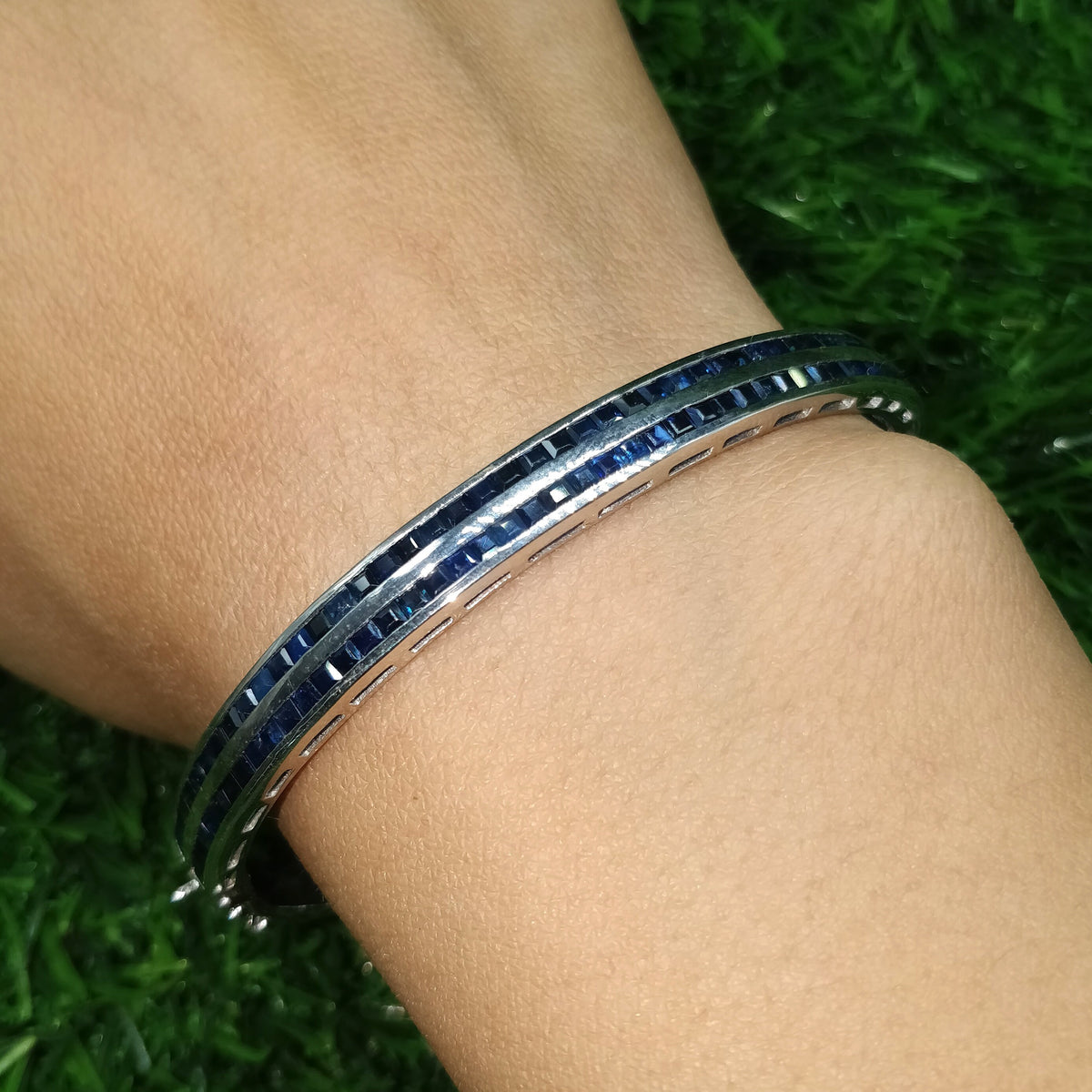 Blue Sapphire Bangle: 925 Sterling Silver September Birthstone Bracelet